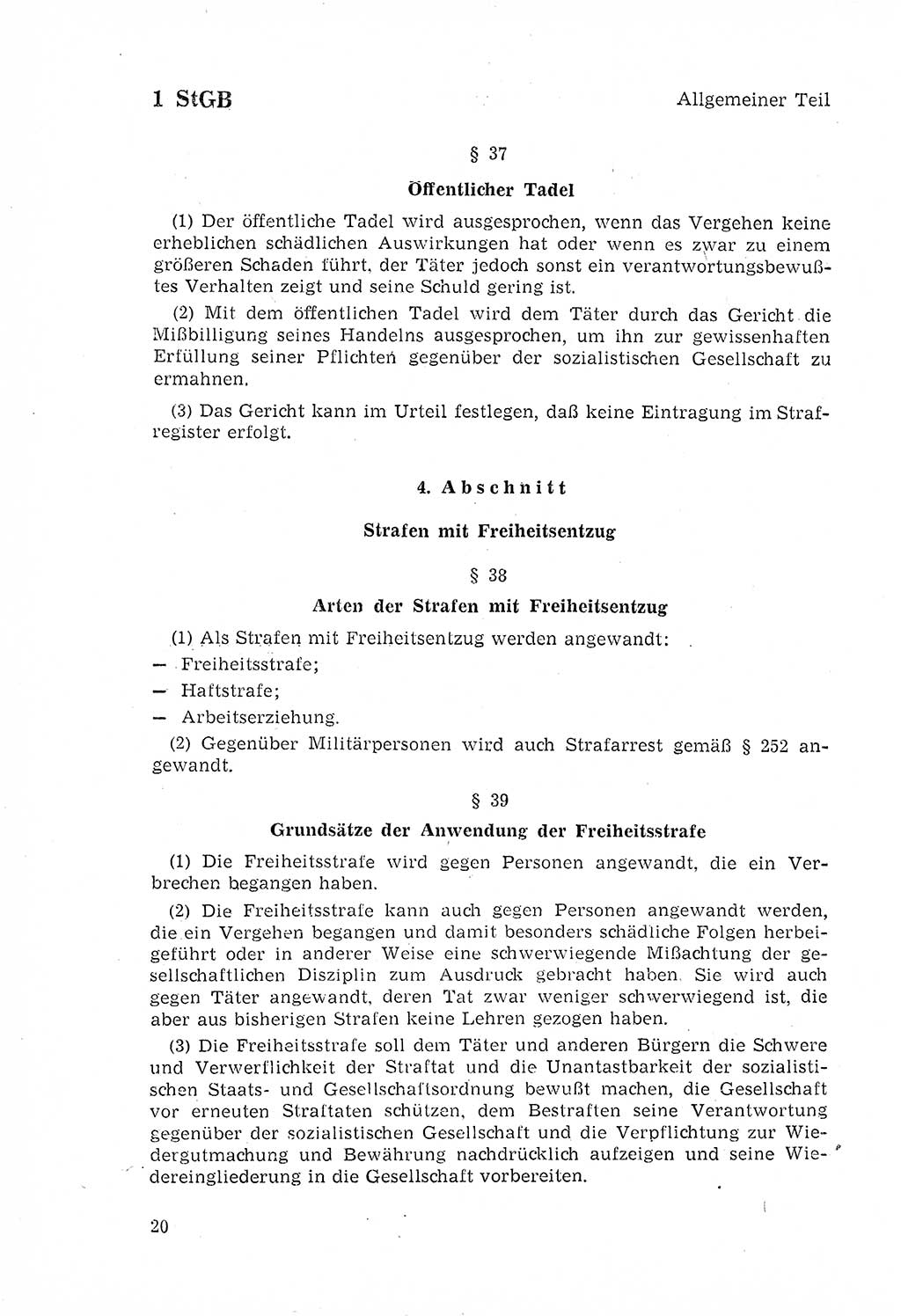 Strafgesetzbuch (StGB) der Deutschen Demokratischen Republik (DDR) 1968, Seite 20 (StGB DDR 1968, S. 20)