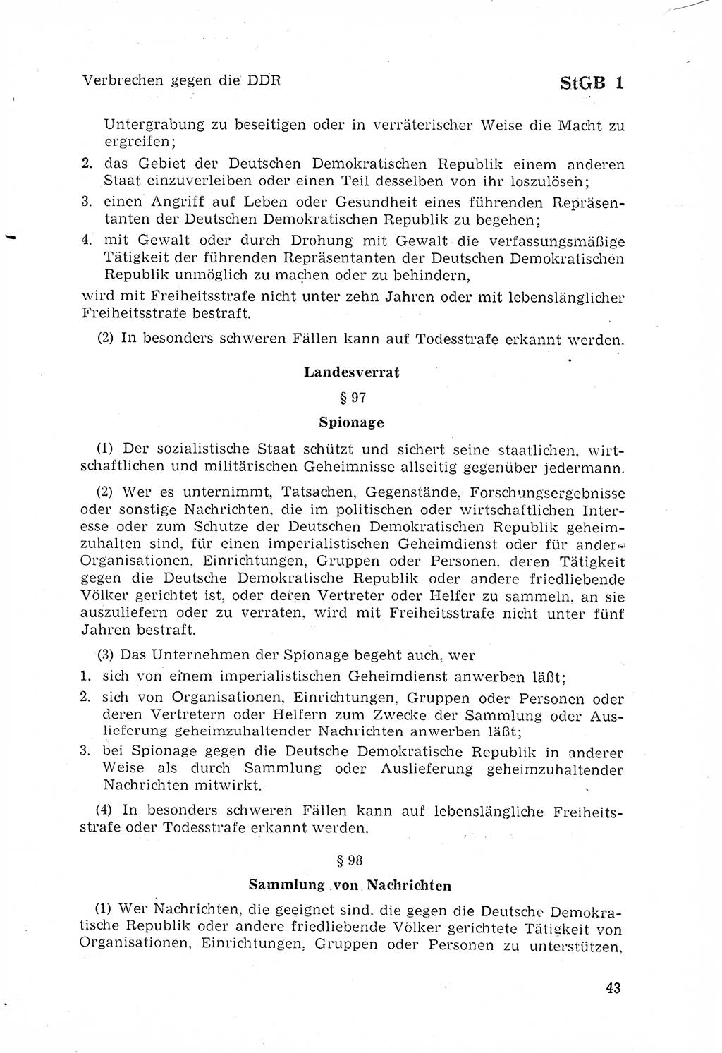 Strafgesetzbuch (StGB) der Deutschen Demokratischen Republik (DDR) 1968, Seite 43 (StGB DDR 1968, S. 43)