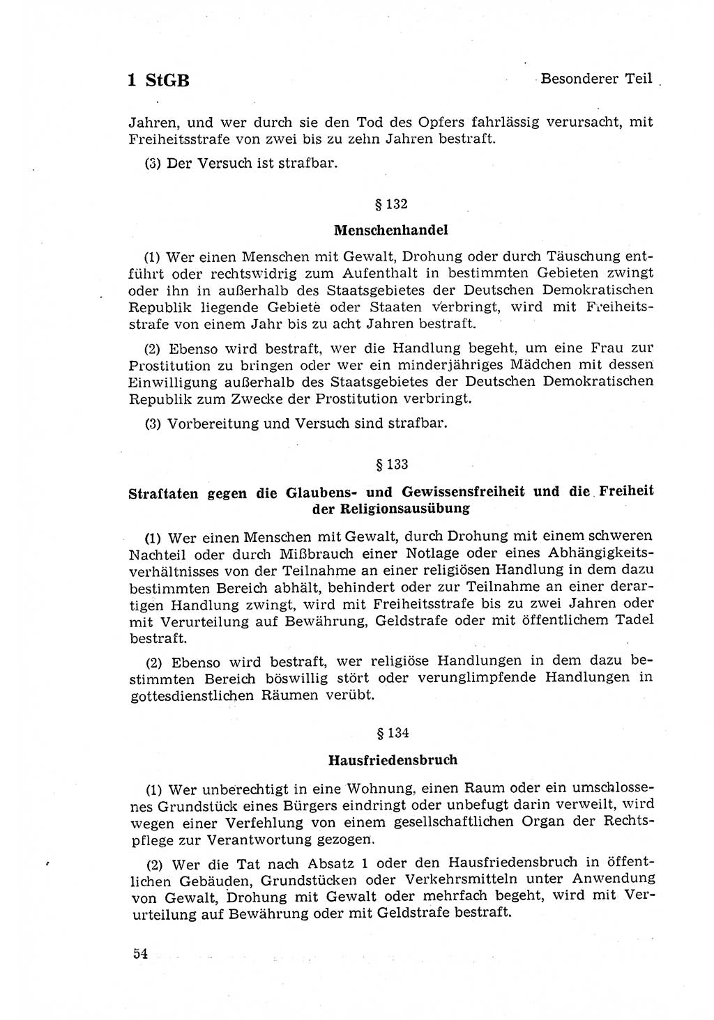 Strafgesetzbuch (StGB) der Deutschen Demokratischen Republik (DDR) 1968, Seite 54 (StGB DDR 1968, S. 54)