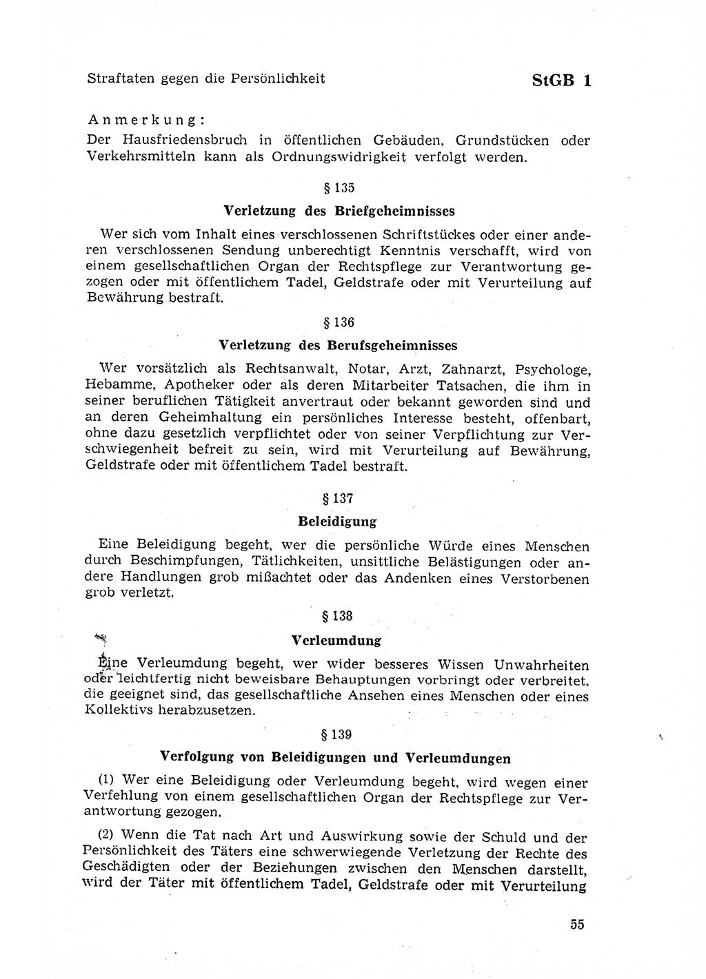 Strafgesetzbuch (StGB) der Deutschen Demokratischen Republik (DDR) 1968, Seite 55 (StGB DDR 1968, S. 55)