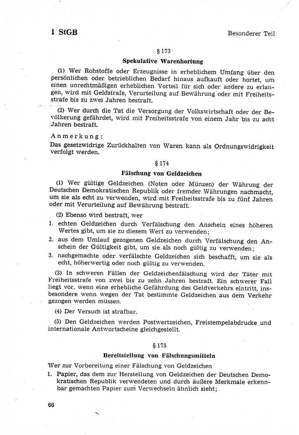 Strafgesetzbuch (StGB) der Deutschen Demokratischen Republik (DDR) 1968, Seite 66 (StGB DDR 1968, S. 66)