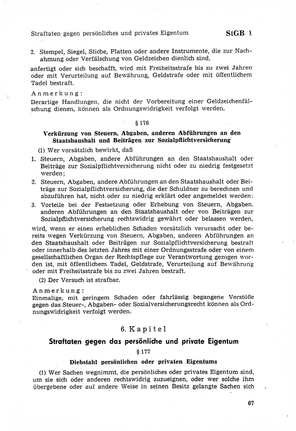 Strafgesetzbuch (StGB) der Deutschen Demokratischen Republik (DDR) 1968, Seite 67 (StGB DDR 1968, S. 67)