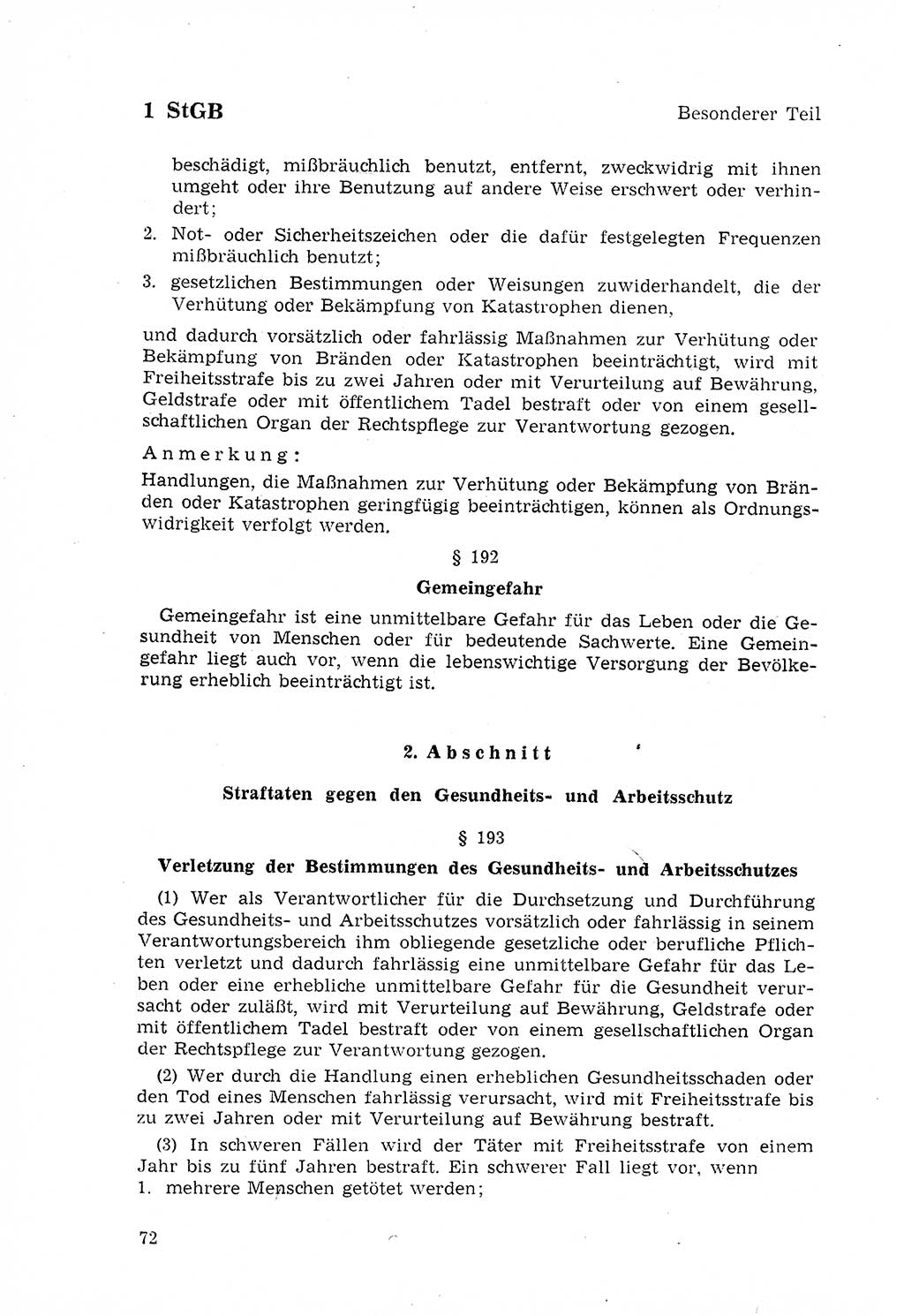 Strafgesetzbuch (StGB) der Deutschen Demokratischen Republik (DDR) 1968, Seite 72 (StGB DDR 1968, S. 72)