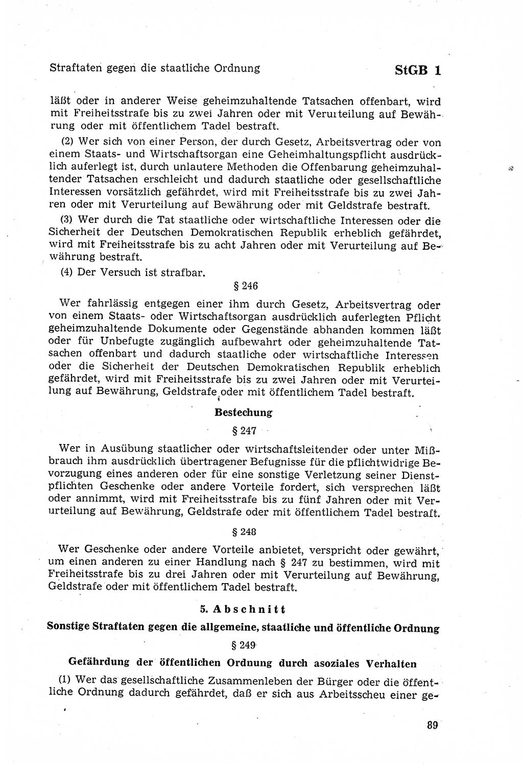 Strafgesetzbuch (StGB) der Deutschen Demokratischen Republik (DDR) 1968, Seite 89 (StGB DDR 1968, S. 89)
