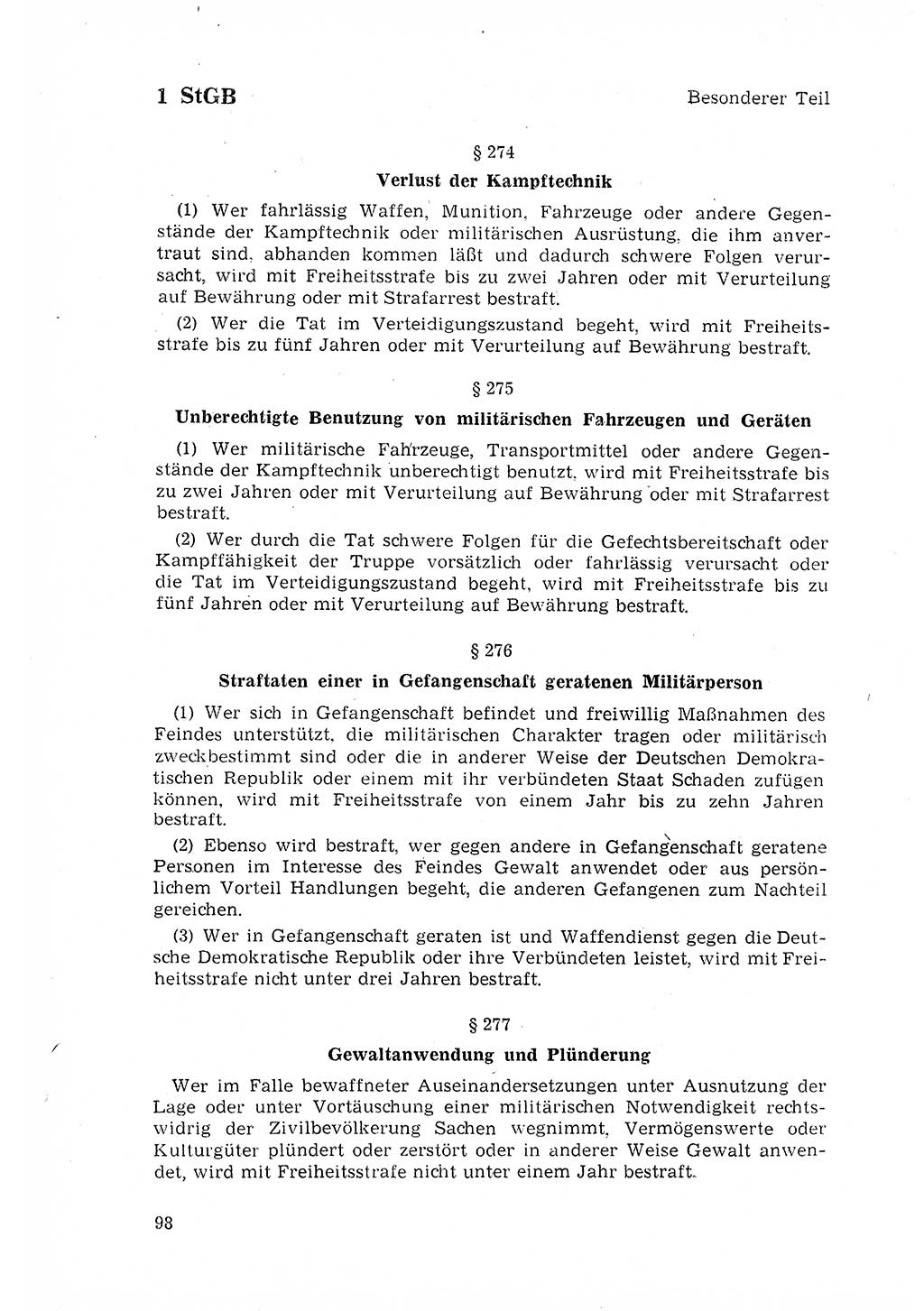 Strafgesetzbuch (StGB) der Deutschen Demokratischen Republik (DDR) 1968, Seite 98 (StGB DDR 1968, S. 98)