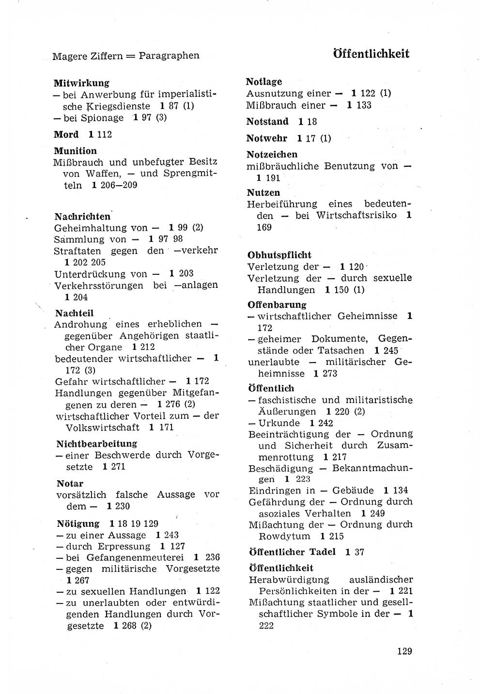 Strafgesetzbuch (StGB) der Deutschen Demokratischen Republik (DDR) 1968, Seite 129 (StGB DDR 1968, S. 129)
