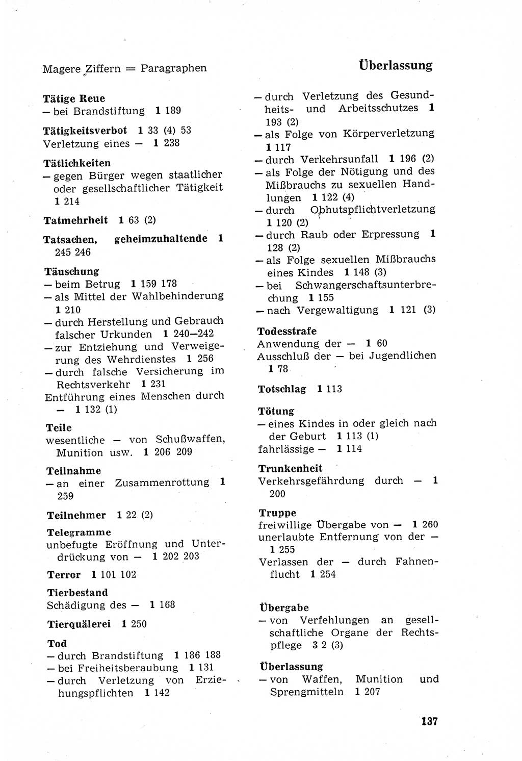 Strafgesetzbuch (StGB) der Deutschen Demokratischen Republik (DDR) 1968, Seite 137 (StGB DDR 1968, S. 137)