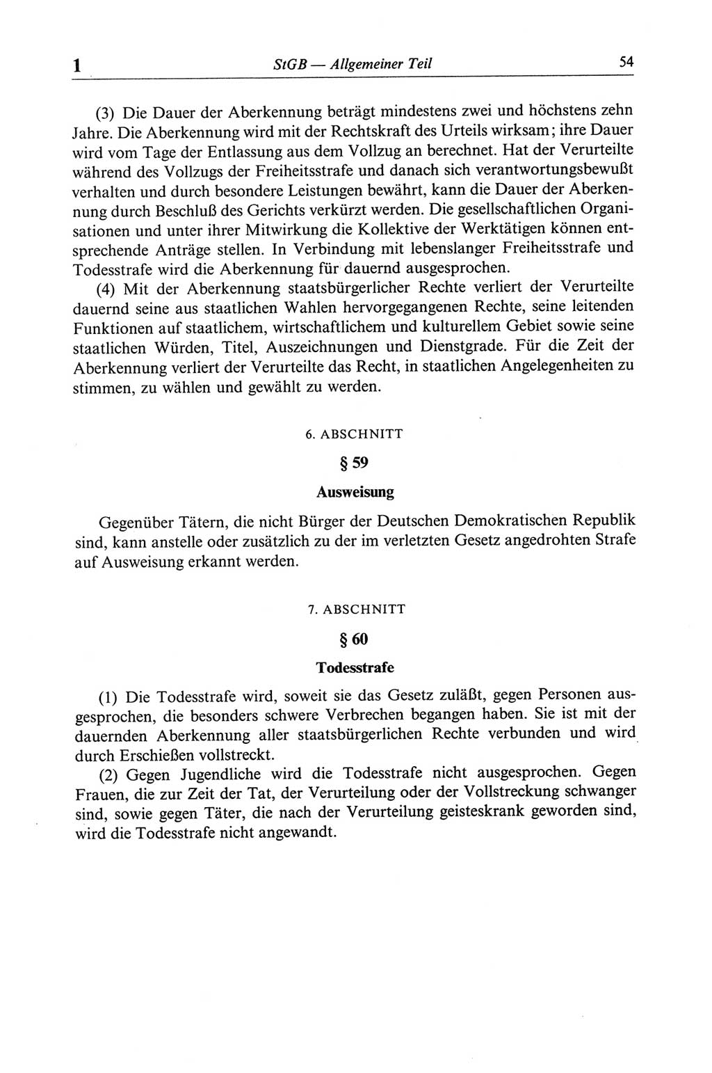 Strafgesetzbuch (StGB) der Deutschen Demokratischen Republik (DDR) und angrenzende Gesetze und Bestimmungen 1968, Seite 54 (StGB Ges. Best. DDR 1968, S. 54)