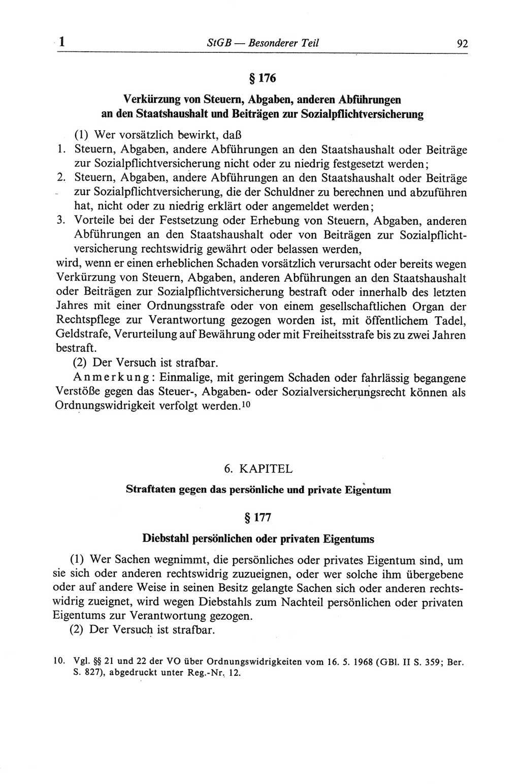 Strafgesetzbuch (StGB) der Deutschen Demokratischen Republik (DDR) und angrenzende Gesetze und Bestimmungen 1968, Seite 92 (StGB Ges. Best. DDR 1968, S. 92)