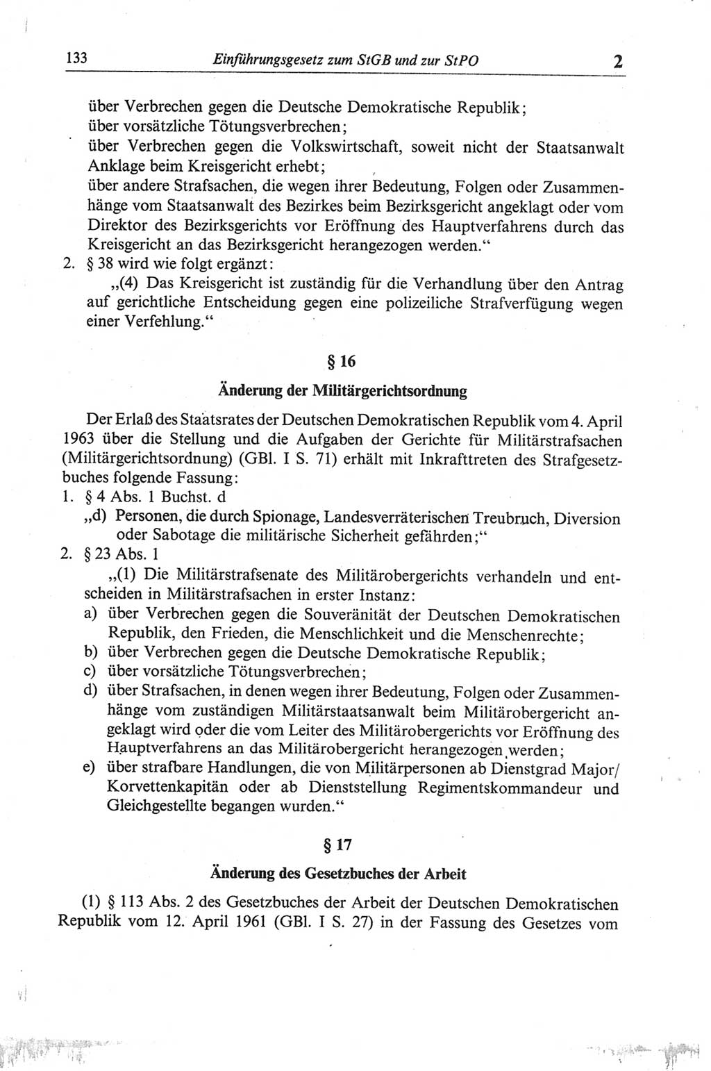 Strafgesetzbuch (StGB) der Deutschen Demokratischen Republik (DDR) und angrenzende Gesetze und Bestimmungen 1968, Seite 133 (StGB Ges. Best. DDR 1968, S. 133)