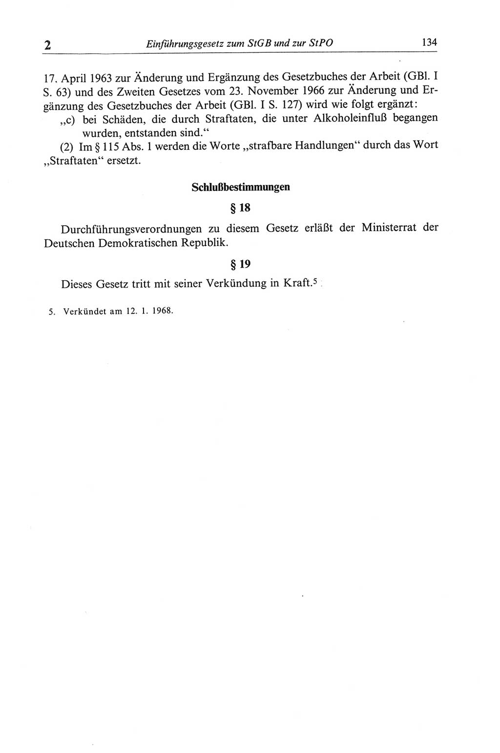 Strafgesetzbuch (StGB) der Deutschen Demokratischen Republik (DDR) und angrenzende Gesetze und Bestimmungen 1968, Seite 134 (StGB Ges. Best. DDR 1968, S. 134)