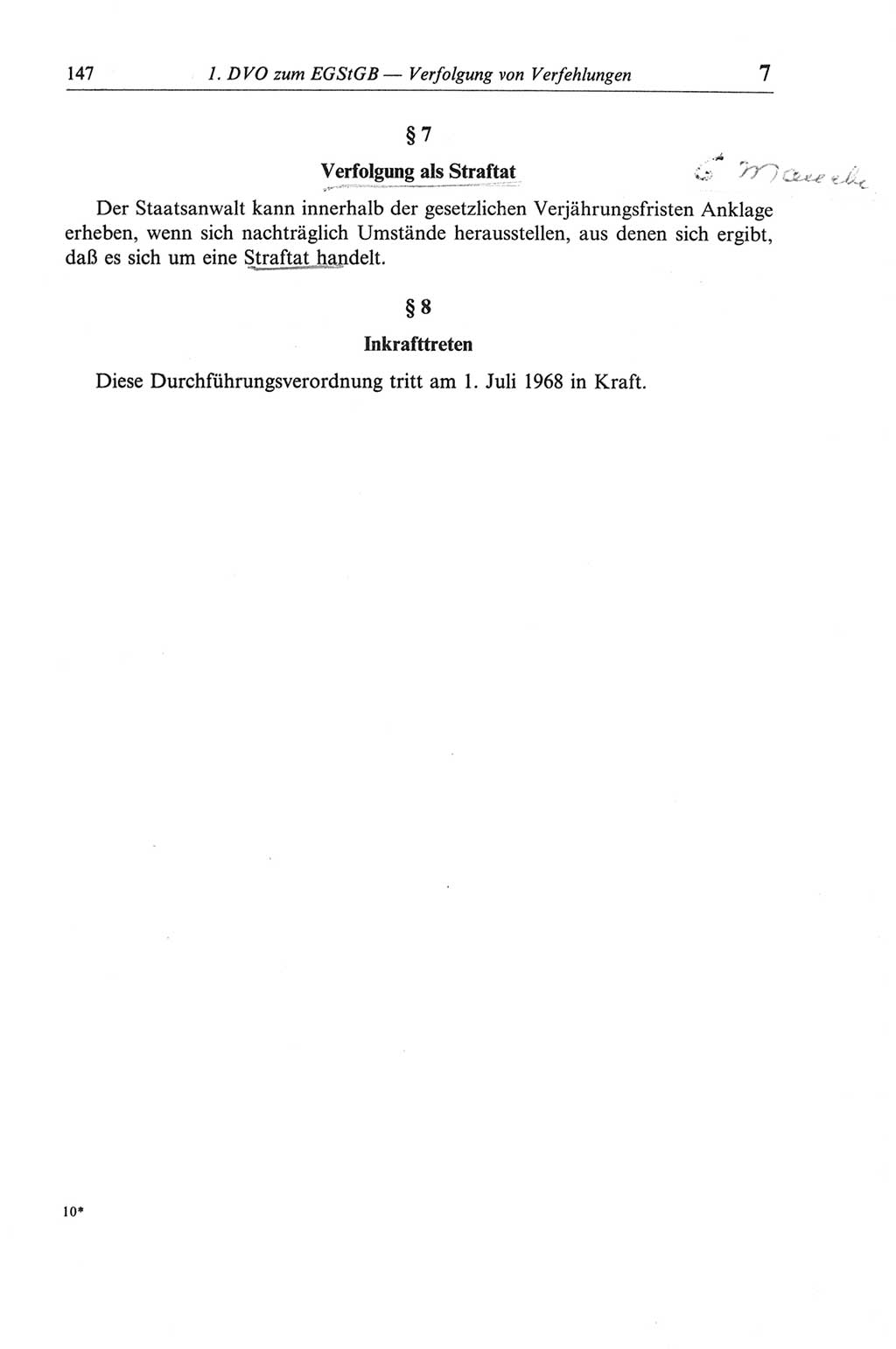 Strafgesetzbuch (StGB) der Deutschen Demokratischen Republik (DDR) und angrenzende Gesetze und Bestimmungen 1968, Seite 147 (StGB Ges. Best. DDR 1968, S. 147)