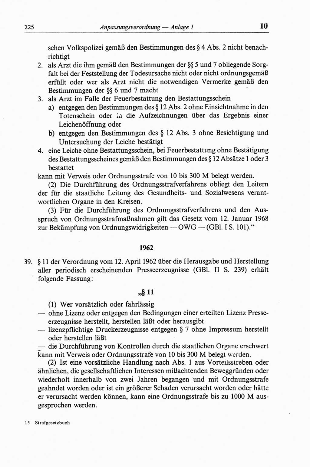 Strafgesetzbuch (StGB) der Deutschen Demokratischen Republik (DDR) und angrenzende Gesetze und Bestimmungen 1968, Seite 225 (StGB Ges. Best. DDR 1968, S. 225)