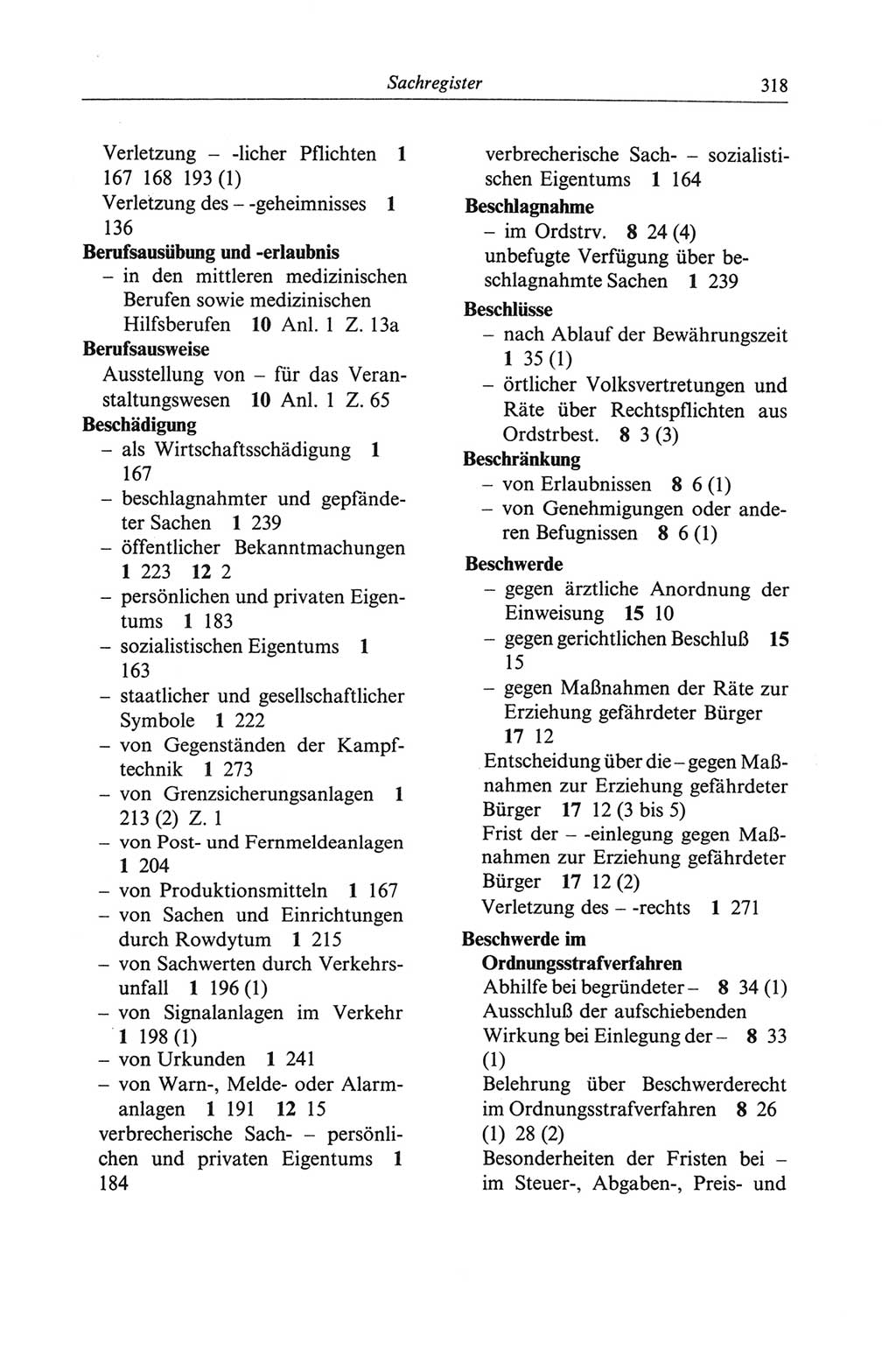 Strafgesetzbuch (StGB) der Deutschen Demokratischen Republik (DDR) und angrenzende Gesetze und Bestimmungen 1968, Seite 318 (StGB Ges. Best. DDR 1968, S. 318)