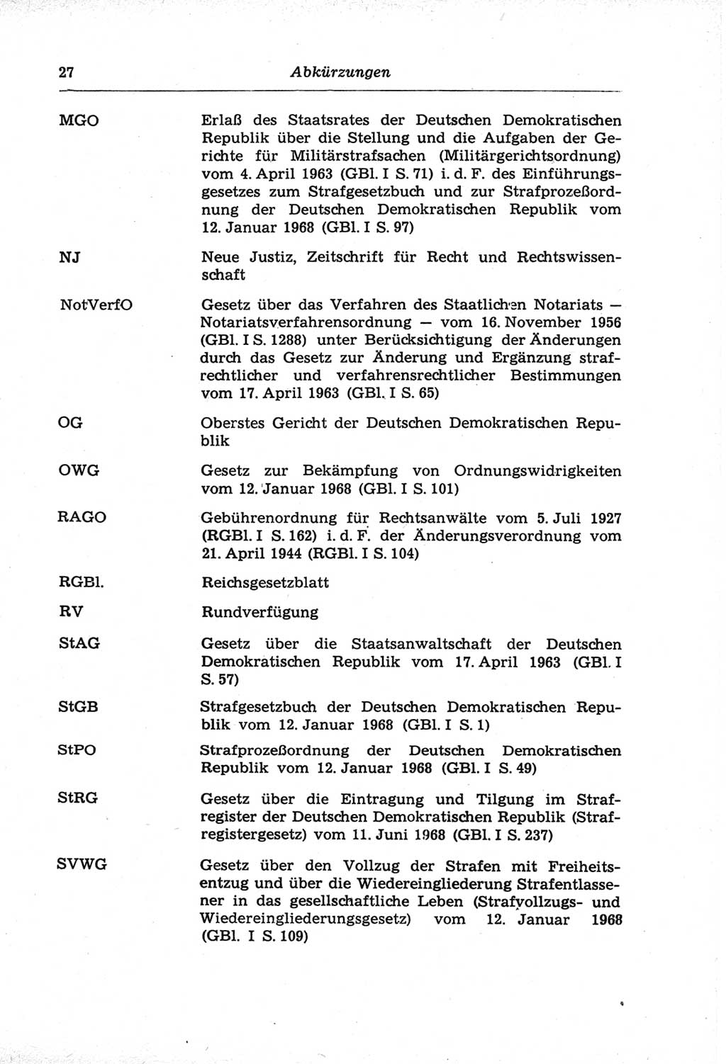 Strafprozeßordnung (StPO) der Deutschen Demokratischen Republik (DDR) und angrenzende Gesetze und Bestimmungen 1968, Seite 27 (StPO Ges. Bstgn. DDR 1968, S. 27)