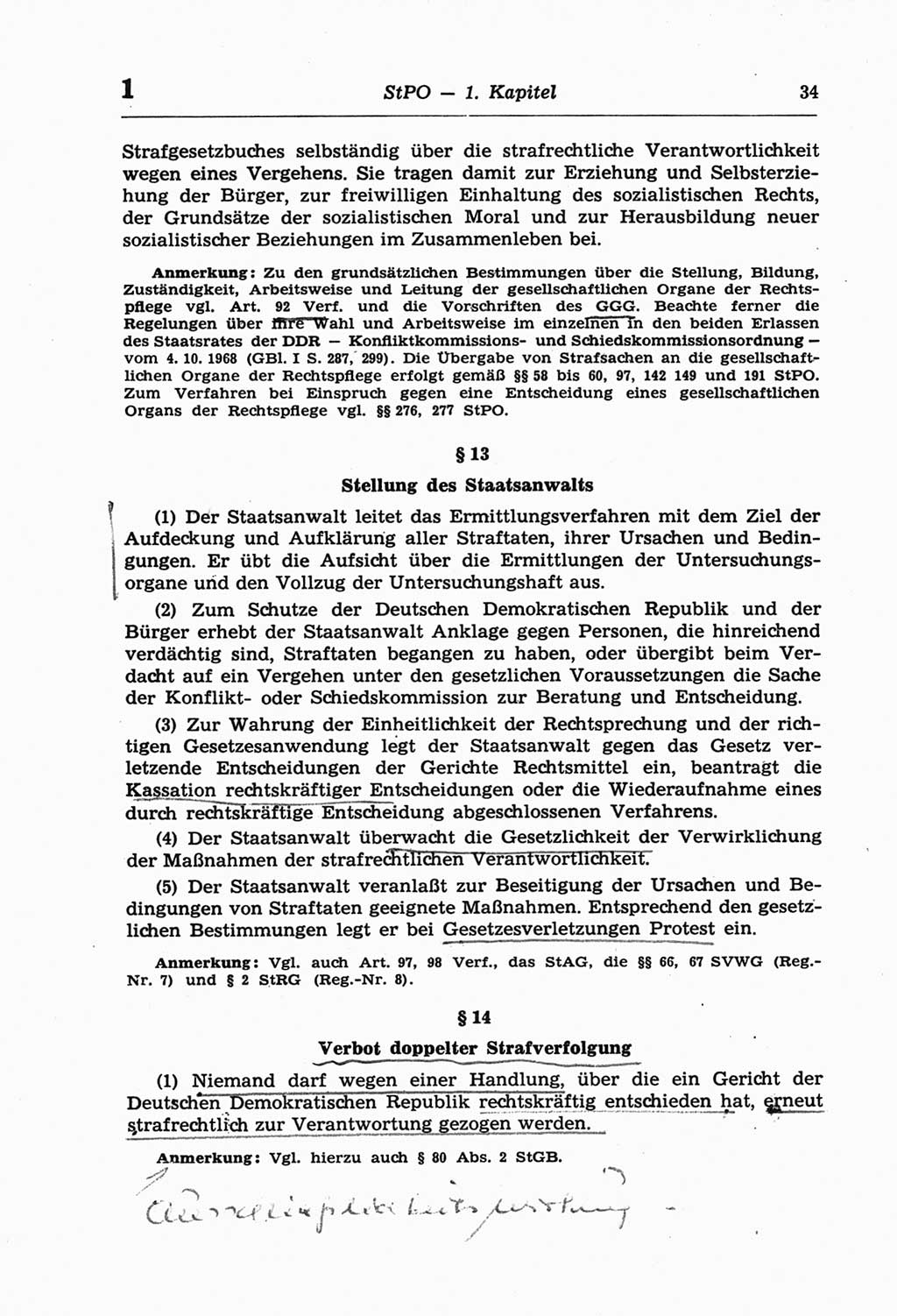 Strafprozeßordnung (StPO) der Deutschen Demokratischen Republik (DDR) und angrenzende Gesetze und Bestimmungen 1968, Seite 34 (StPO Ges. Bstgn. DDR 1968, S. 34)
