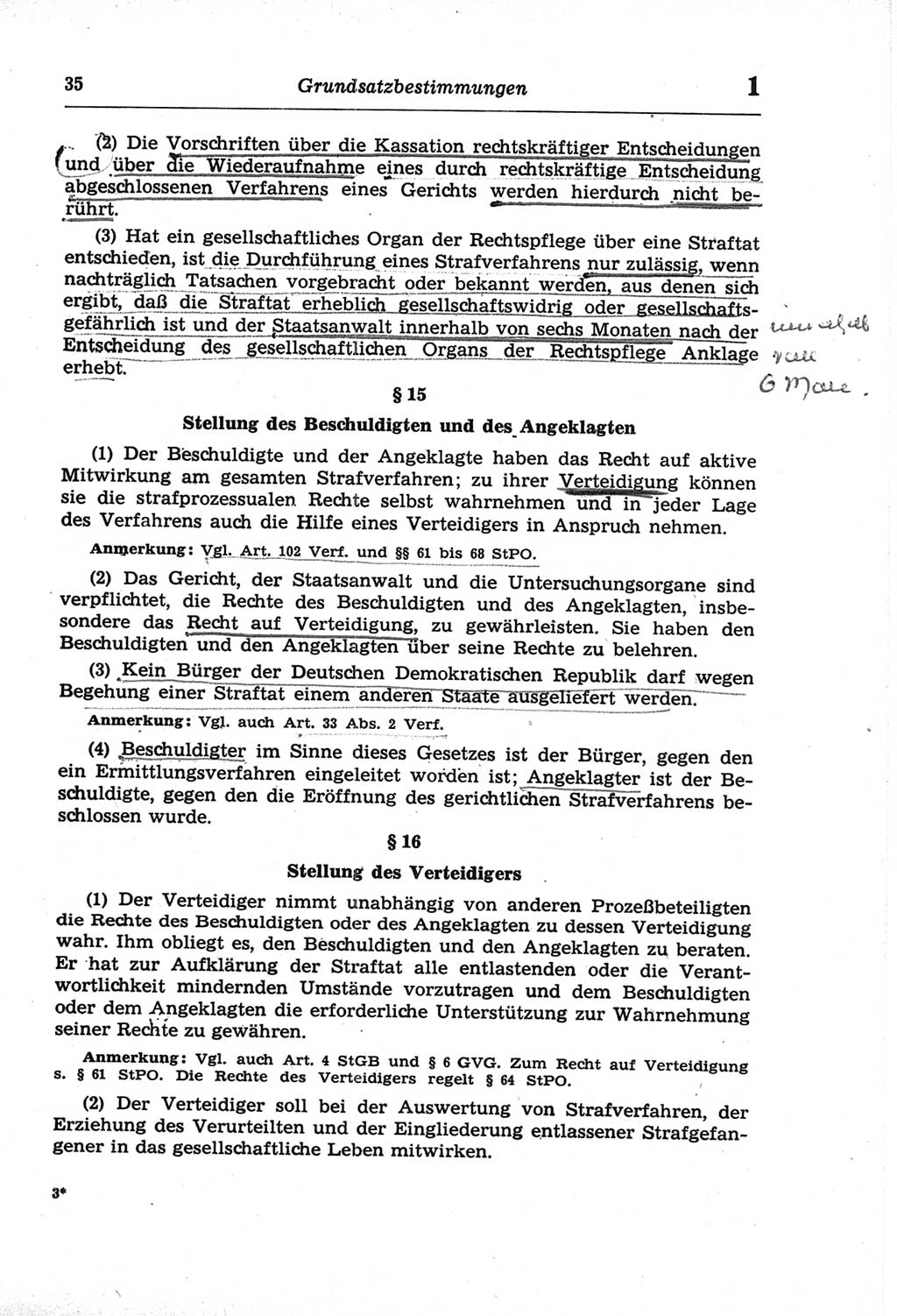 Strafprozeßordnung (StPO) der Deutschen Demokratischen Republik (DDR) und angrenzende Gesetze und Bestimmungen 1968, Seite 35 (StPO Ges. Bstgn. DDR 1968, S. 35)