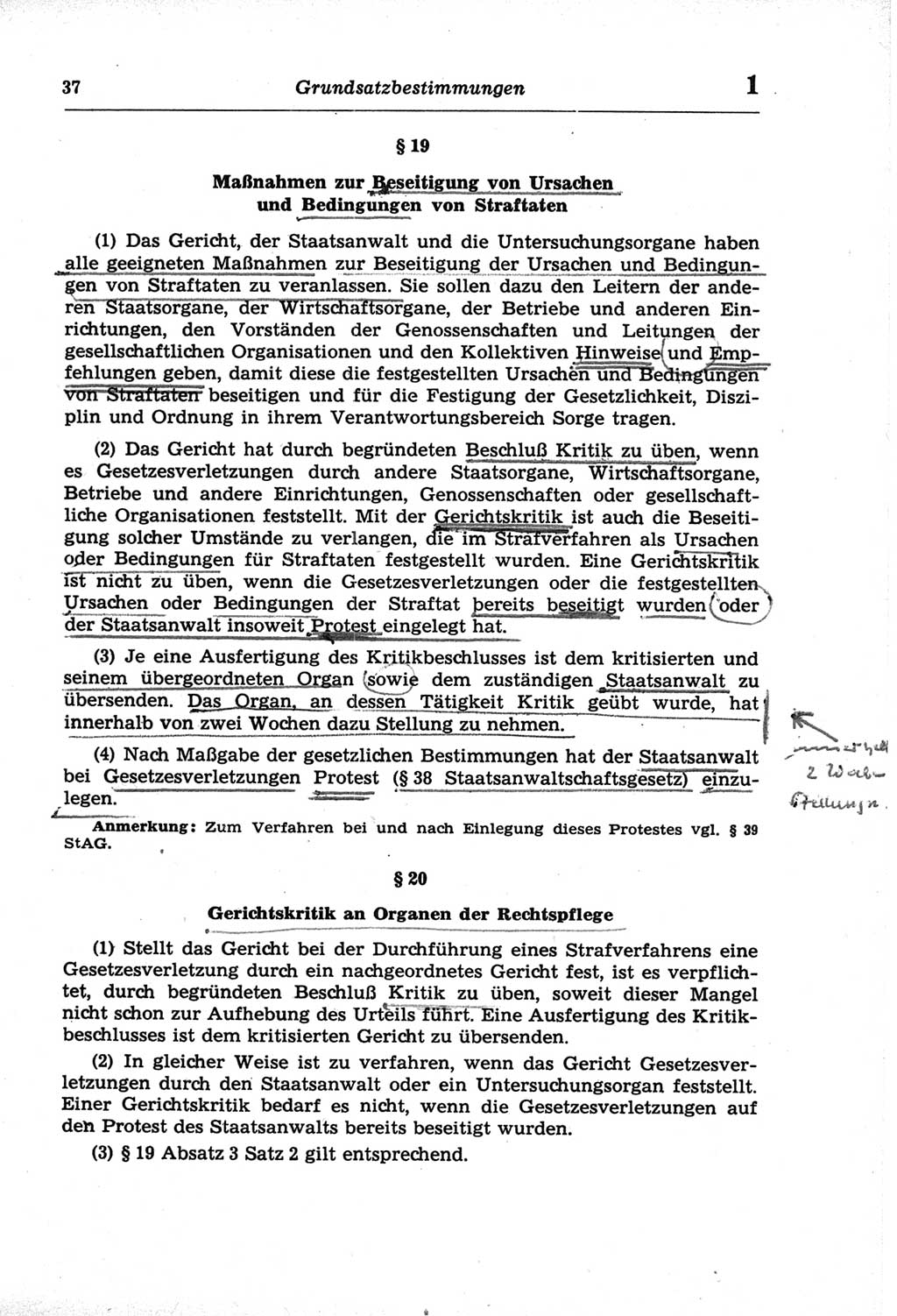 Strafprozeßordnung (StPO) der Deutschen Demokratischen Republik (DDR) und angrenzende Gesetze und Bestimmungen 1968, Seite 37 (StPO Ges. Bstgn. DDR 1968, S. 37)