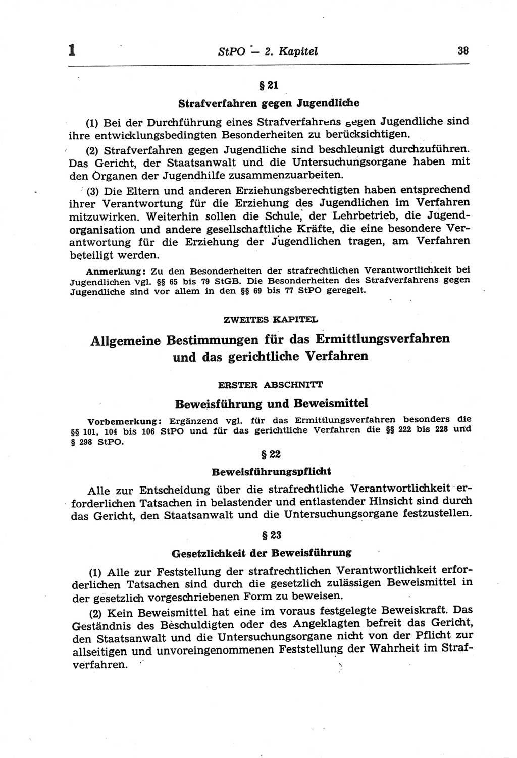Strafprozeßordnung (StPO) der Deutschen Demokratischen Republik (DDR) und angrenzende Gesetze und Bestimmungen 1968, Seite 38 (StPO Ges. Bstgn. DDR 1968, S. 38)