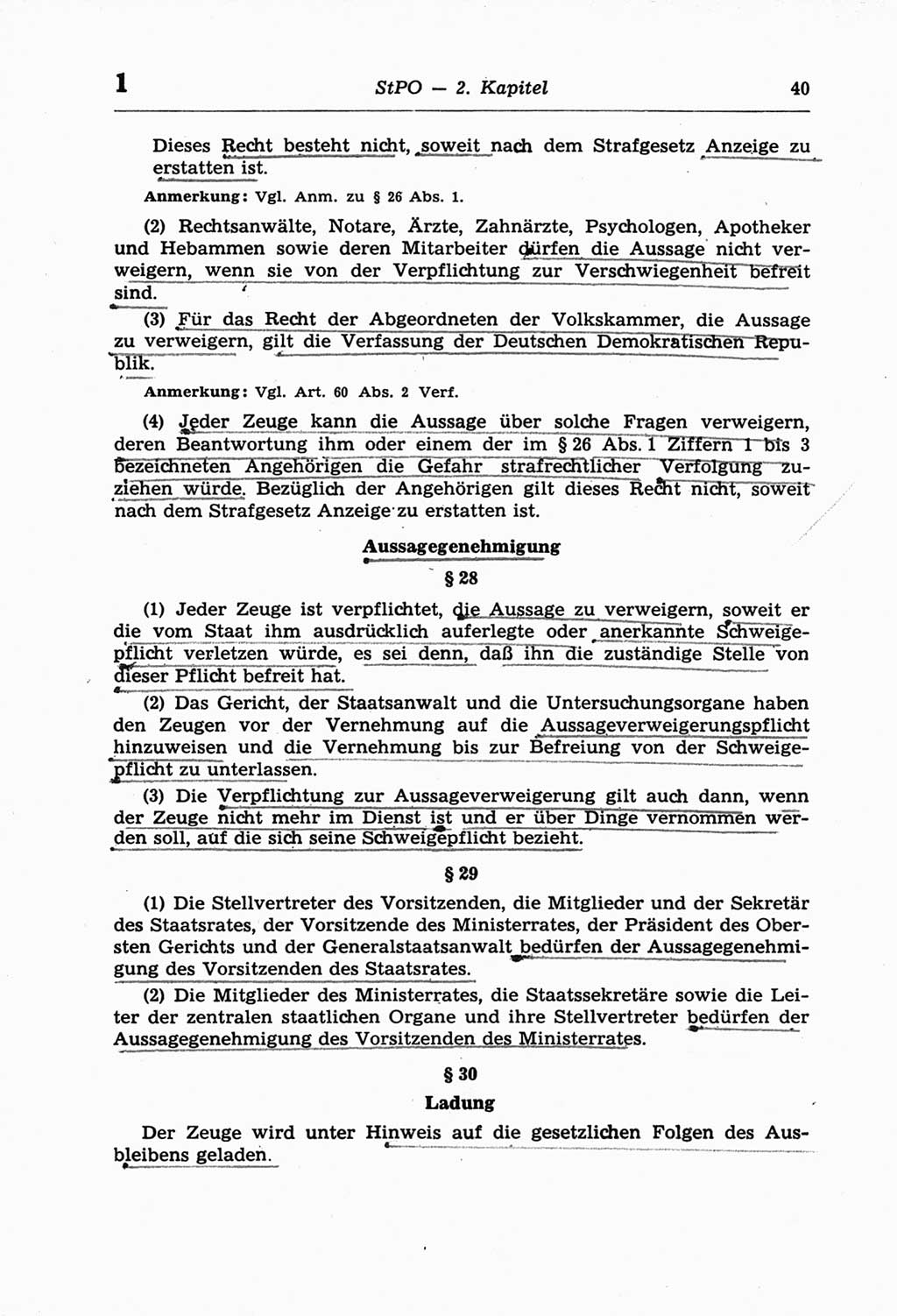 Strafprozeßordnung (StPO) der Deutschen Demokratischen Republik (DDR) und angrenzende Gesetze und Bestimmungen 1968, Seite 40 (StPO Ges. Bstgn. DDR 1968, S. 40)