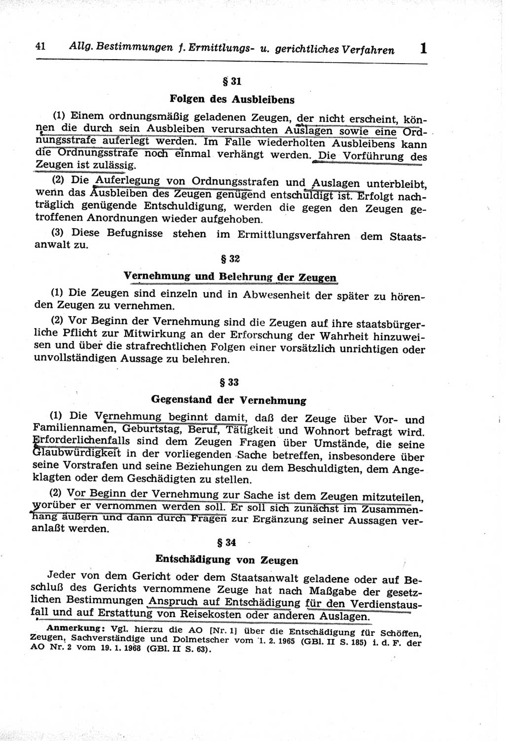Strafprozeßordnung (StPO) der Deutschen Demokratischen Republik (DDR) und angrenzende Gesetze und Bestimmungen 1968, Seite 41 (StPO Ges. Bstgn. DDR 1968, S. 41)