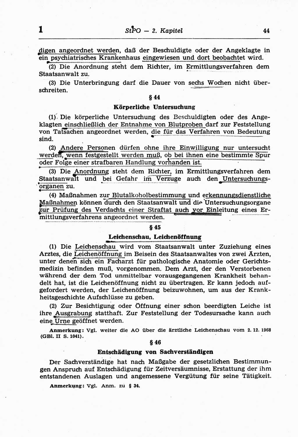 Strafprozeßordnung (StPO) der Deutschen Demokratischen Republik (DDR) und angrenzende Gesetze und Bestimmungen 1968, Seite 44 (StPO Ges. Bstgn. DDR 1968, S. 44)