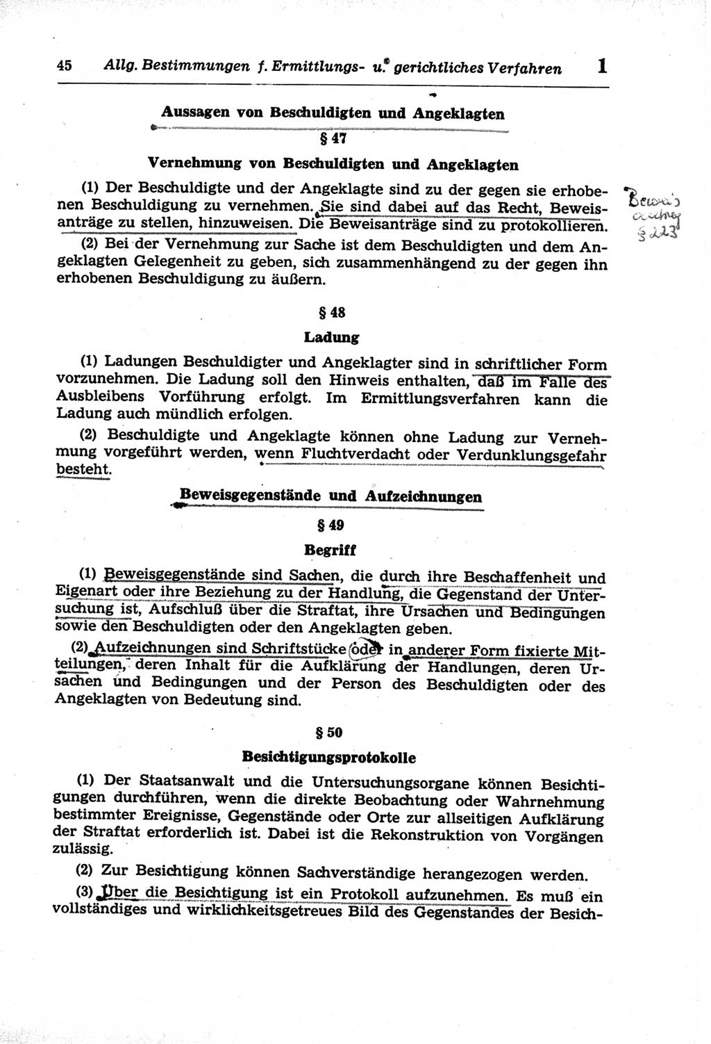 Strafprozeßordnung (StPO) der Deutschen Demokratischen Republik (DDR) und angrenzende Gesetze und Bestimmungen 1968, Seite 45 (StPO Ges. Bstgn. DDR 1968, S. 45)