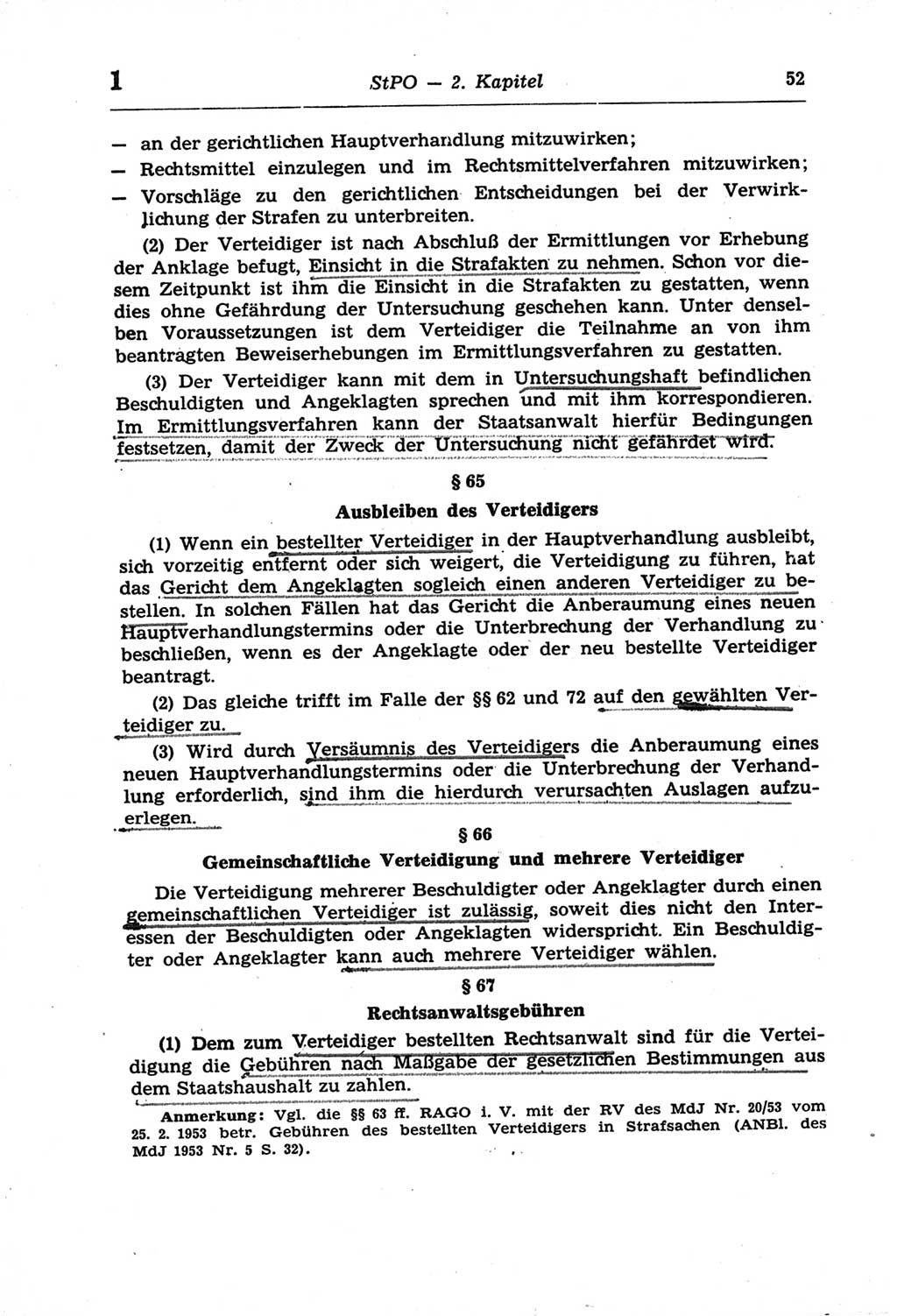Strafprozeßordnung (StPO) der Deutschen Demokratischen Republik (DDR) und angrenzende Gesetze und Bestimmungen 1968, Seite 52 (StPO Ges. Bstgn. DDR 1968, S. 52)