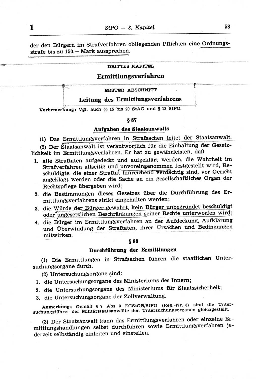 Strafprozeßordnung (StPO) der Deutschen Demokratischen Republik (DDR) und angrenzende Gesetze und Bestimmungen 1968, Seite 58 (StPO Ges. Bstgn. DDR 1968, S. 58)
