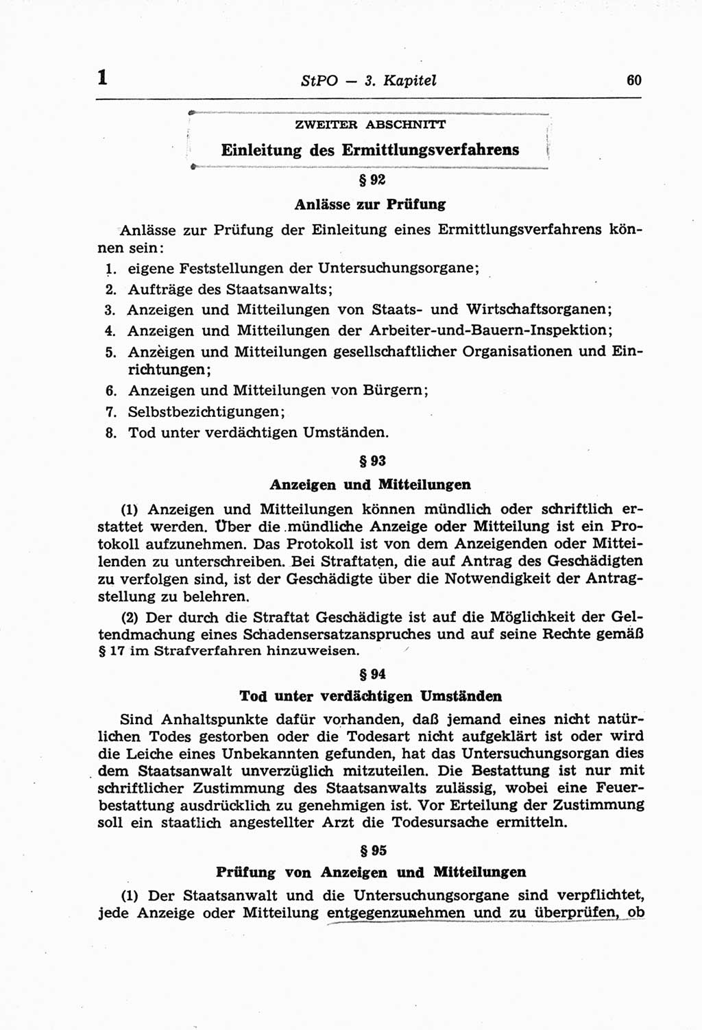 Strafprozeßordnung (StPO) der Deutschen Demokratischen Republik (DDR) und angrenzende Gesetze und Bestimmungen 1968, Seite 60 (StPO Ges. Bstgn. DDR 1968, S. 60)