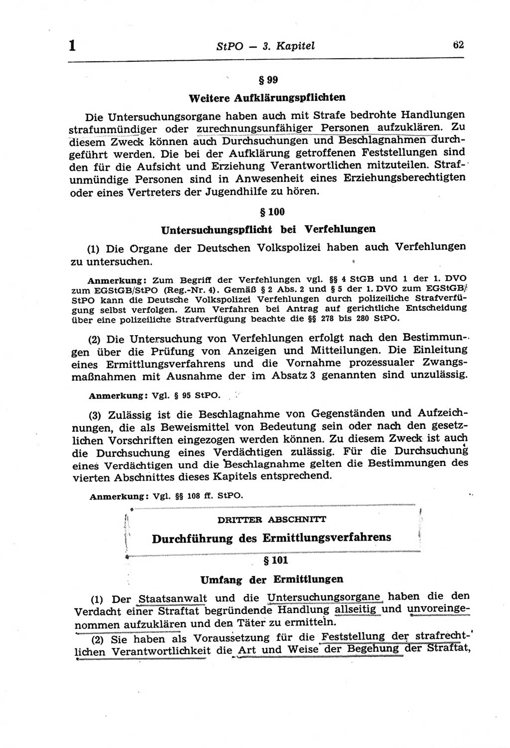 Strafprozeßordnung (StPO) der Deutschen Demokratischen Republik (DDR) und angrenzende Gesetze und Bestimmungen 1968, Seite 62 (StPO Ges. Bstgn. DDR 1968, S. 62)