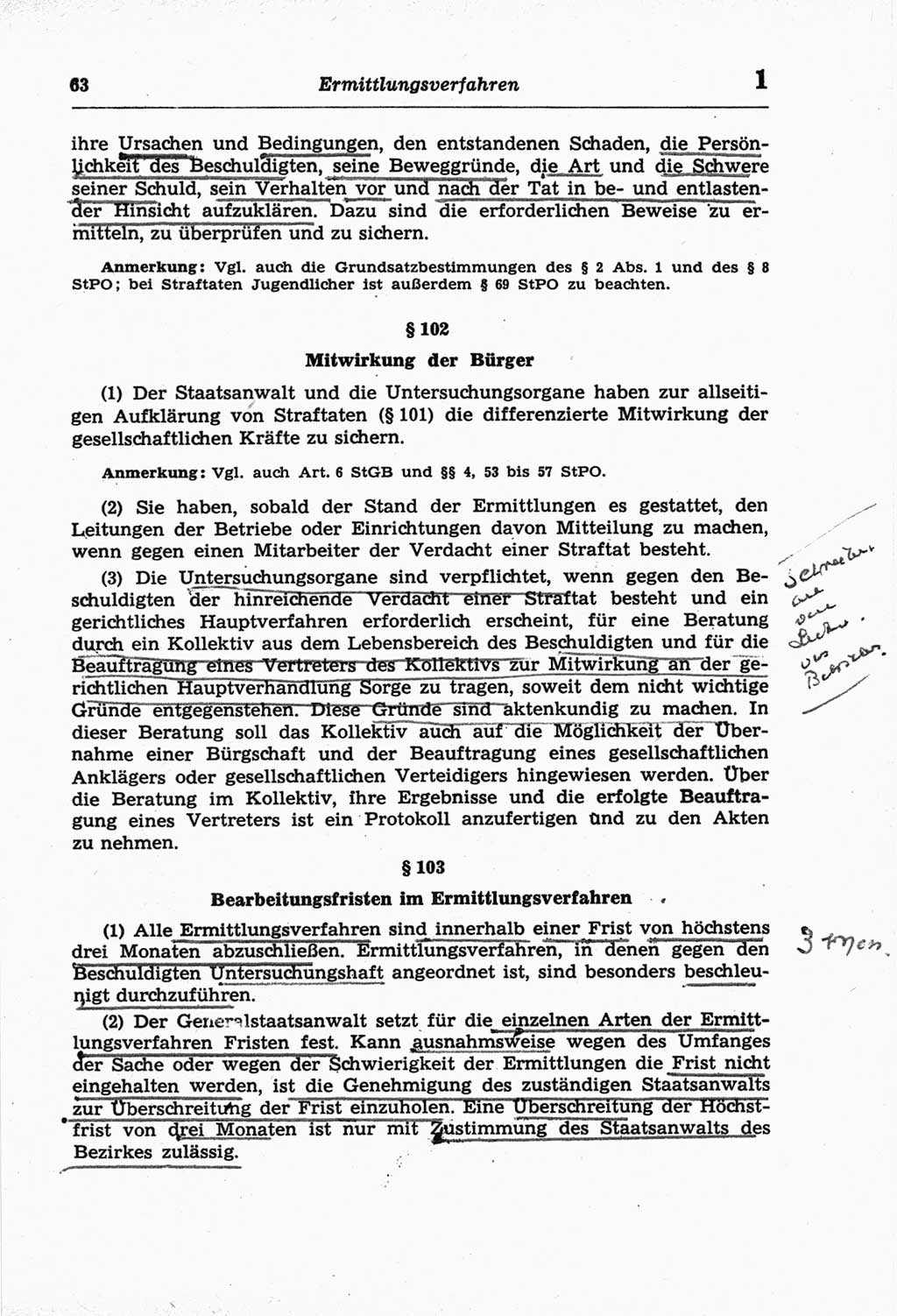 StrafprozeÃŸordnung (StPO) der Deutschen Demokratischen Republik (DDR) und angrenzende Gesetze und Bestimmungen 1968, Seite 63 (StPO Ges. Bstgn. DDR 1968, S. 63)