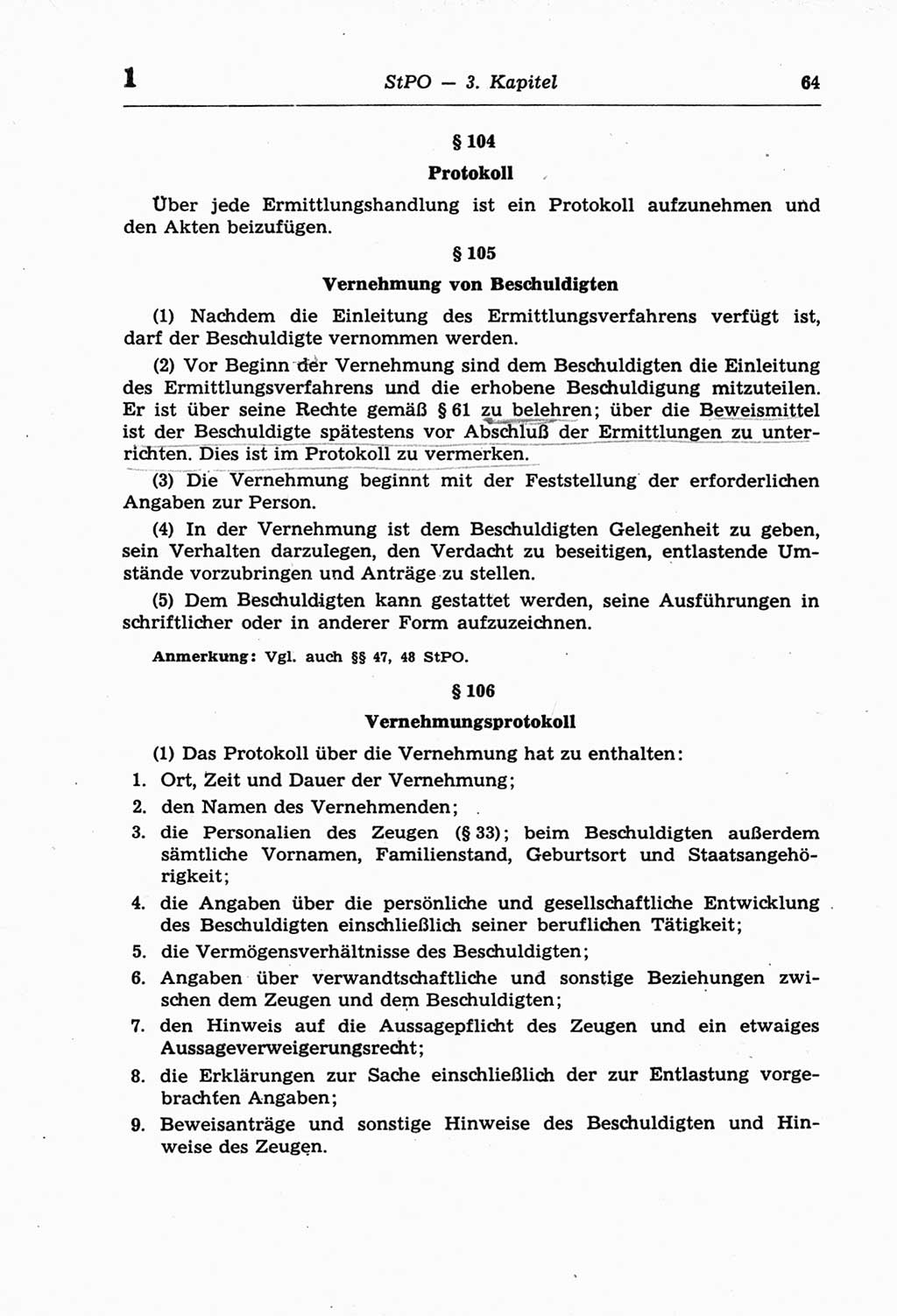 Strafprozeßordnung (StPO) der Deutschen Demokratischen Republik (DDR) und angrenzende Gesetze und Bestimmungen 1968, Seite 64 (StPO Ges. Bstgn. DDR 1968, S. 64)