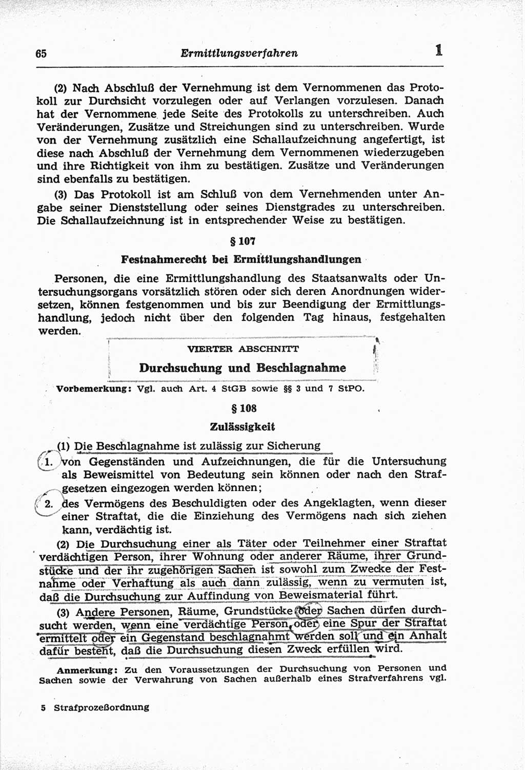 Strafprozeßordnung (StPO) der Deutschen Demokratischen Republik (DDR) und angrenzende Gesetze und Bestimmungen 1968, Seite 65 (StPO Ges. Bstgn. DDR 1968, S. 65)