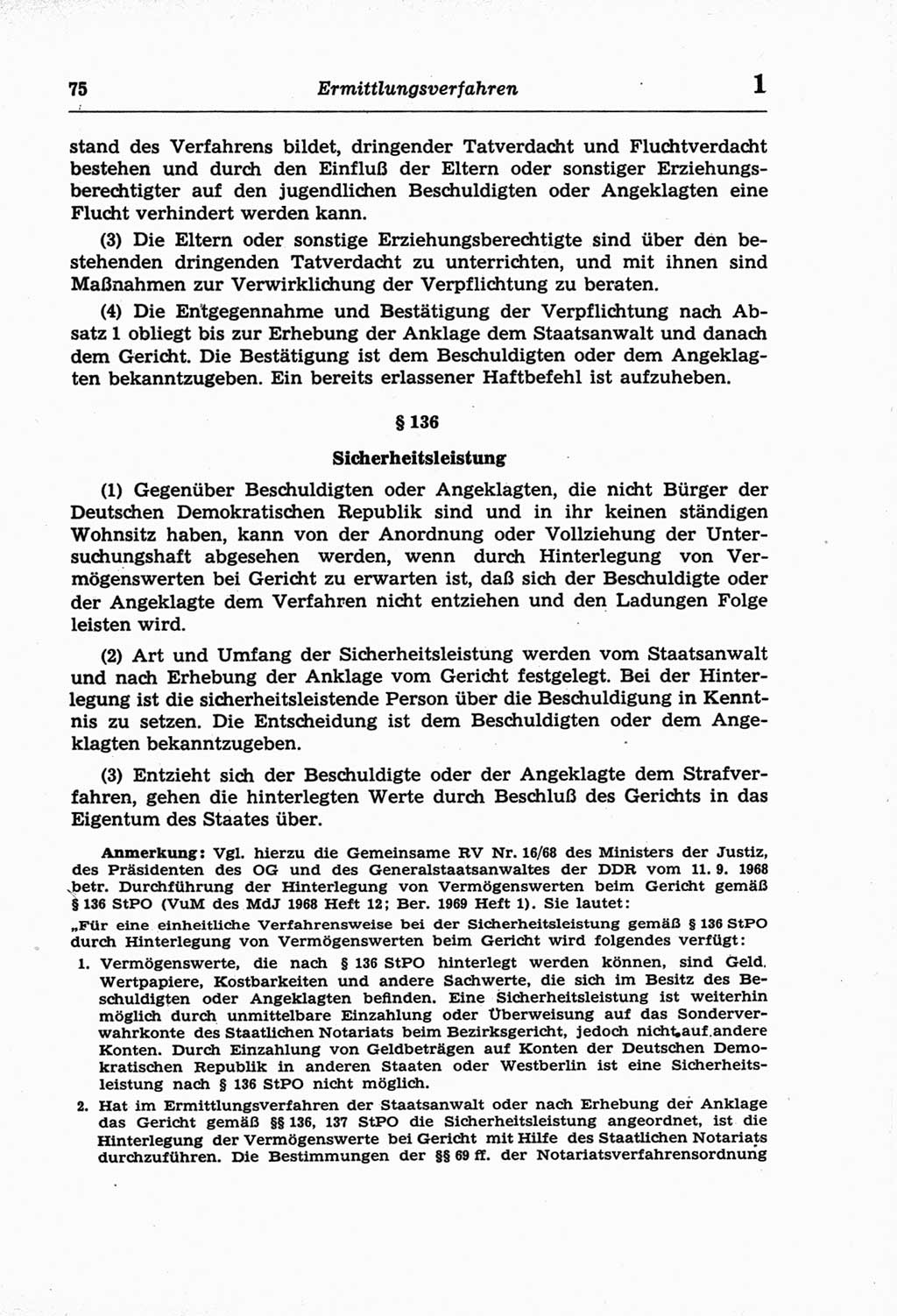 Strafprozeßordnung (StPO) der Deutschen Demokratischen Republik (DDR) und angrenzende Gesetze und Bestimmungen 1968, Seite 75 (StPO Ges. Bstgn. DDR 1968, S. 75)