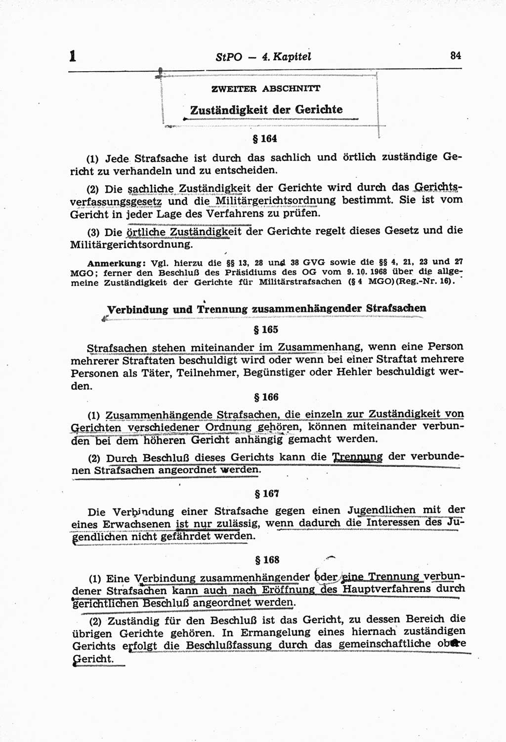 Strafprozeßordnung (StPO) der Deutschen Demokratischen Republik (DDR) und angrenzende Gesetze und Bestimmungen 1968, Seite 84 (StPO Ges. Bstgn. DDR 1968, S. 84)