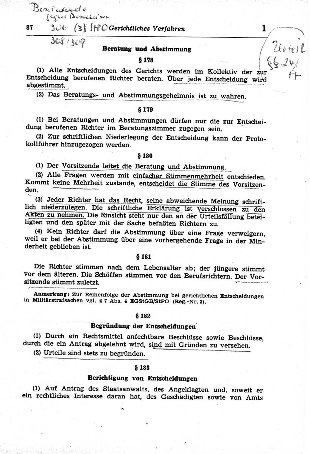 Strafprozeßordnung (StPO) der Deutschen Demokratischen Republik (DDR) und angrenzende Gesetze und Bestimmungen 1968, Seite 87 (StPO Ges. Bstgn. DDR 1968, S. 87)