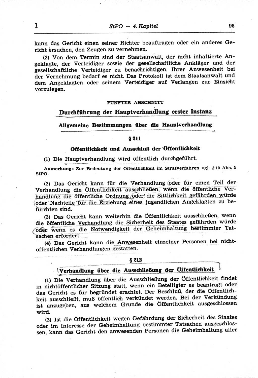 Strafprozeßordnung (StPO) der Deutschen Demokratischen Republik (DDR) und angrenzende Gesetze und Bestimmungen 1968, Seite 96 (StPO Ges. Bstgn. DDR 1968, S. 96)