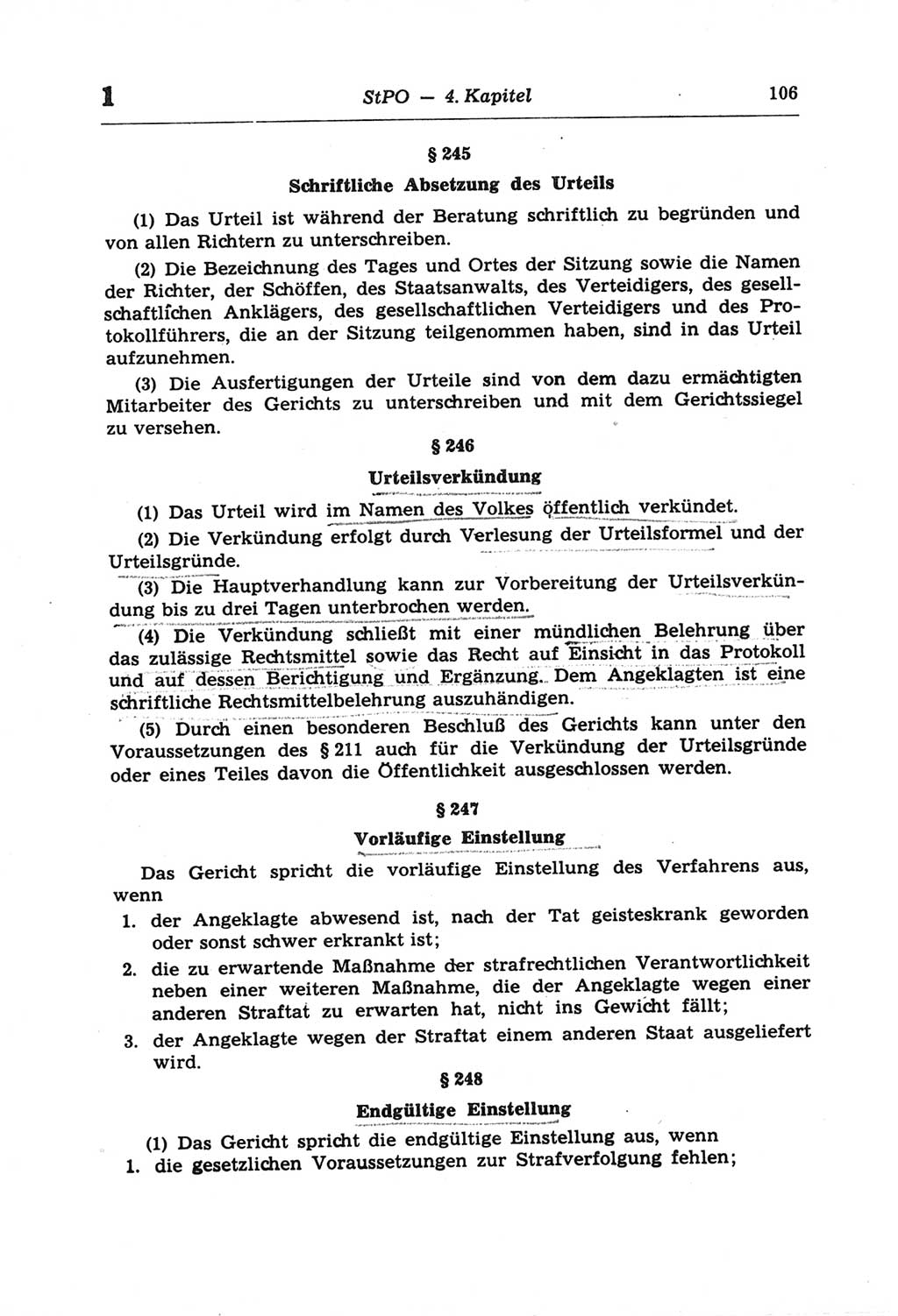 Strafprozeßordnung (StPO) der Deutschen Demokratischen Republik (DDR) und angrenzende Gesetze und Bestimmungen 1968, Seite 106 (StPO Ges. Bstgn. DDR 1968, S. 106)