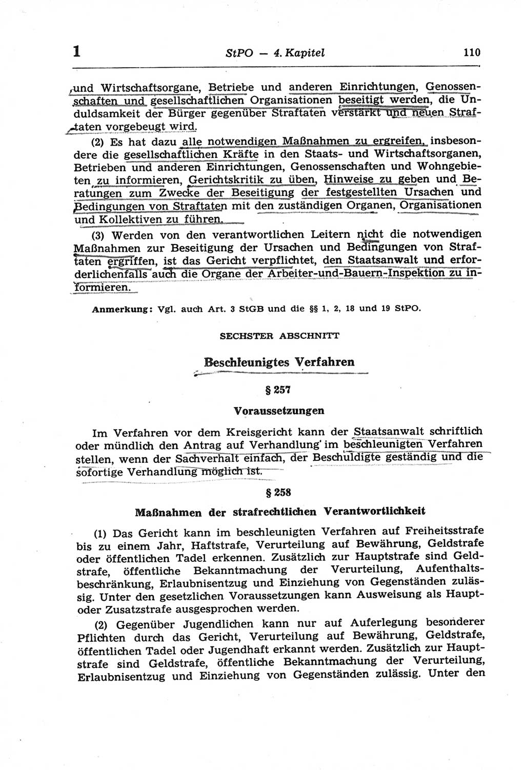 Strafprozeßordnung (StPO) der Deutschen Demokratischen Republik (DDR) und angrenzende Gesetze und Bestimmungen 1968, Seite 110 (StPO Ges. Bstgn. DDR 1968, S. 110)