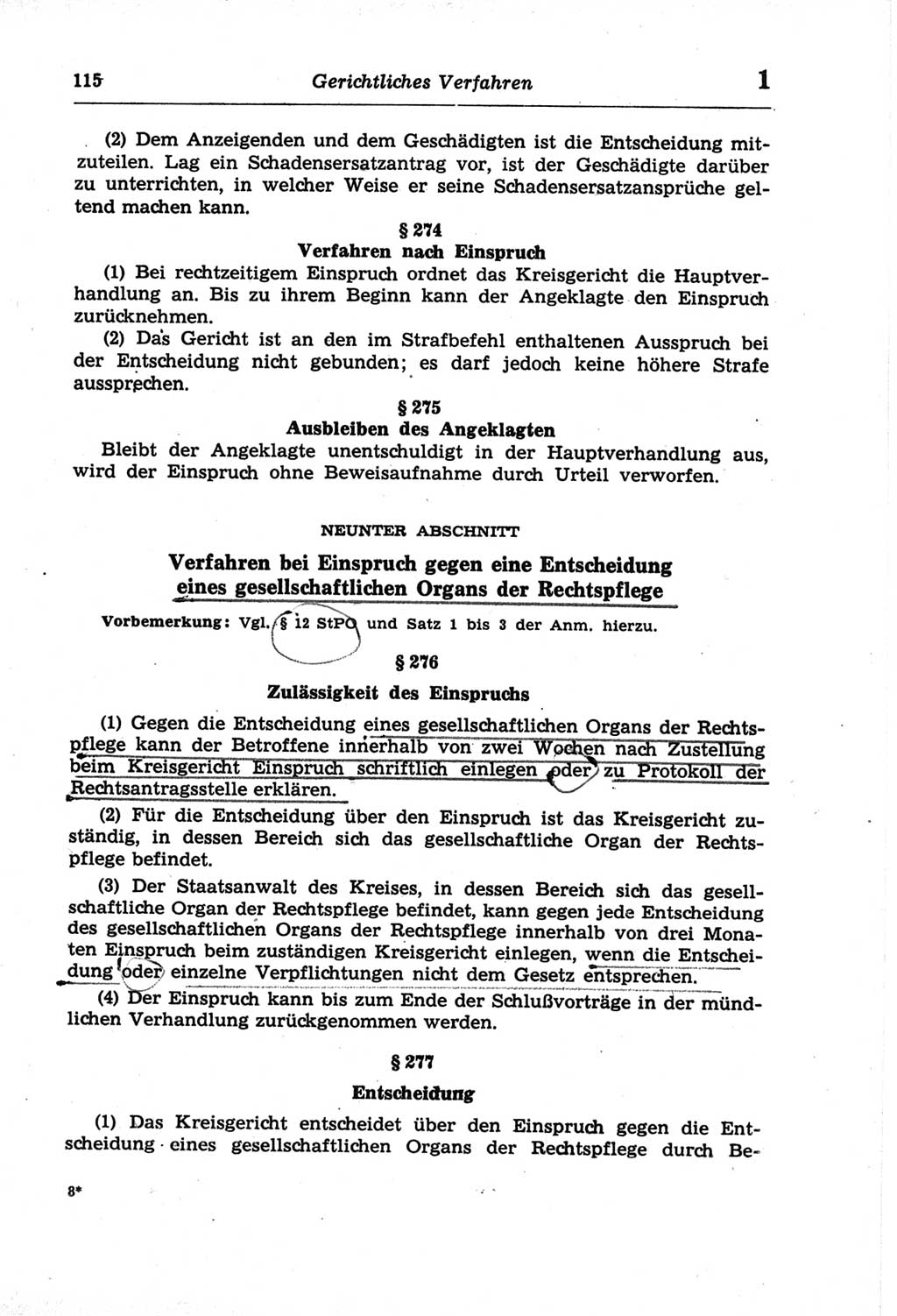 Strafprozeßordnung (StPO) der Deutschen Demokratischen Republik (DDR) und angrenzende Gesetze und Bestimmungen 1968, Seite 115 (StPO Ges. Bstgn. DDR 1968, S. 115)