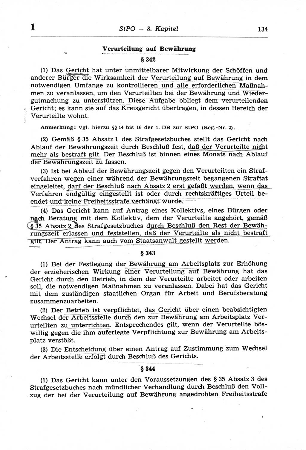 Strafprozeßordnung (StPO) der Deutschen Demokratischen Republik (DDR) und angrenzende Gesetze und Bestimmungen 1968, Seite 134 (StPO Ges. Bstgn. DDR 1968, S. 134)