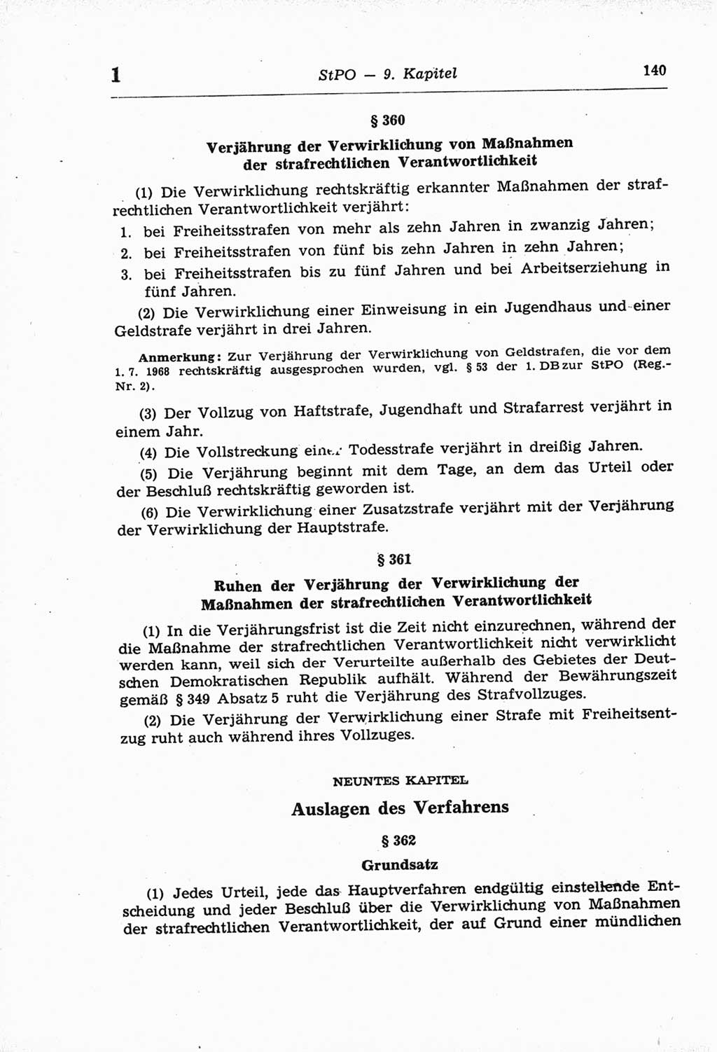 Strafprozeßordnung (StPO) der Deutschen Demokratischen Republik (DDR) und angrenzende Gesetze und Bestimmungen 1968, Seite 140 (StPO Ges. Bstgn. DDR 1968, S. 140)
