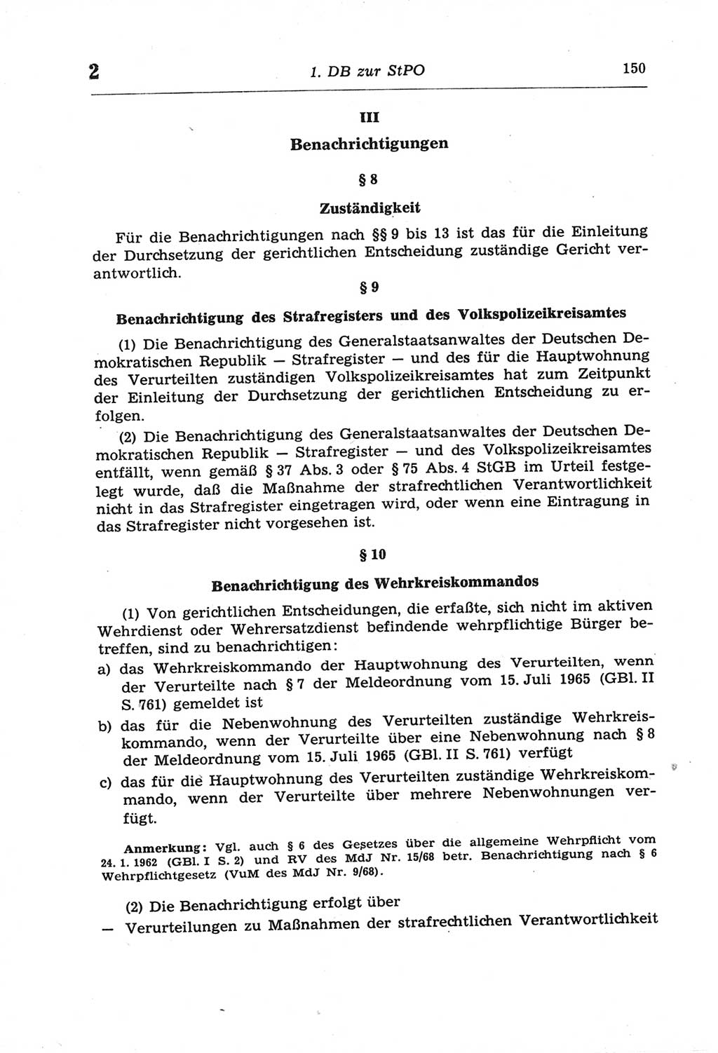 Strafprozeßordnung (StPO) der Deutschen Demokratischen Republik (DDR) und angrenzende Gesetze und Bestimmungen 1968, Seite 150 (StPO Ges. Bstgn. DDR 1968, S. 150)