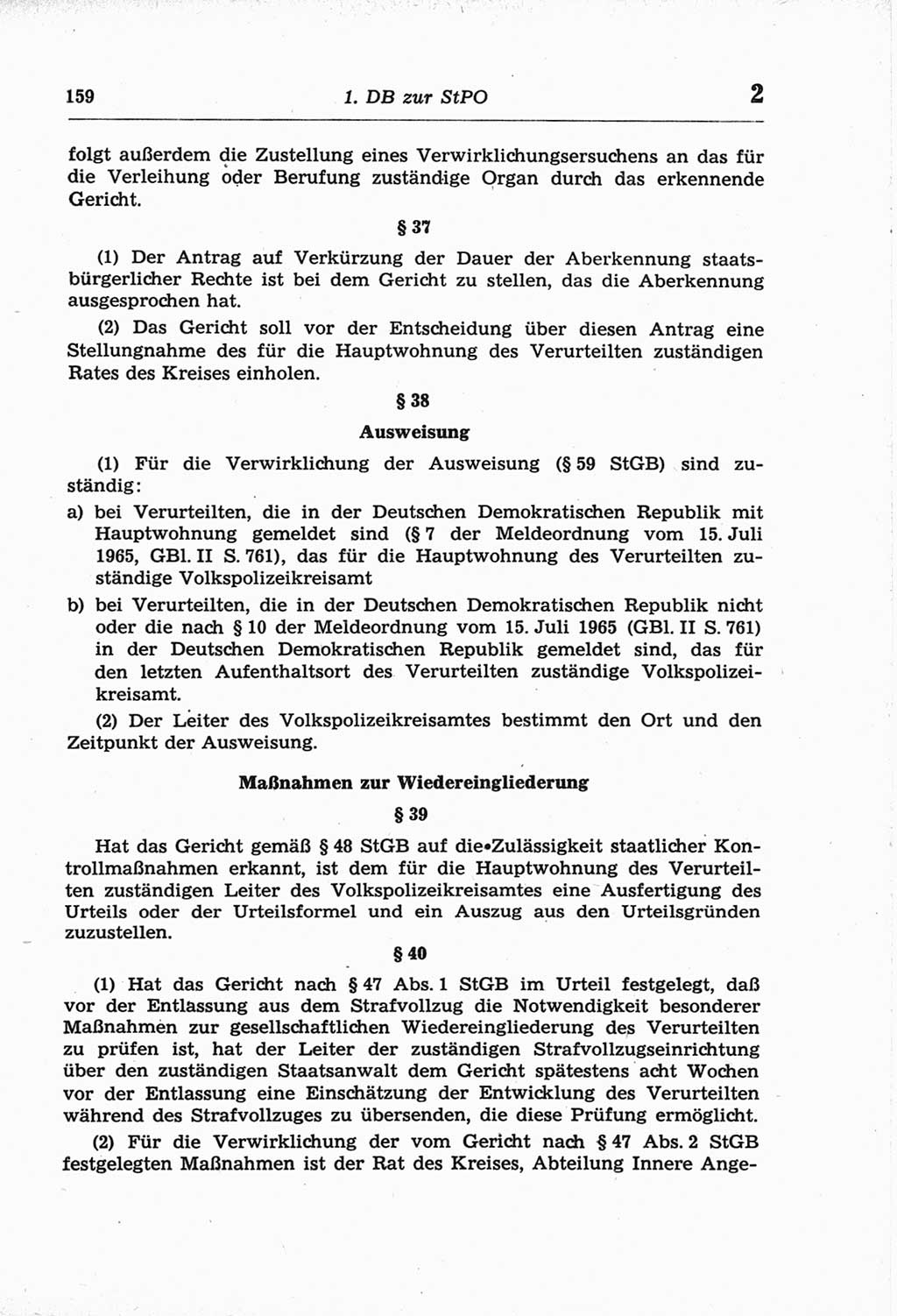 Strafprozeßordnung (StPO) der Deutschen Demokratischen Republik (DDR) und angrenzende Gesetze und Bestimmungen 1968, Seite 159 (StPO Ges. Bstgn. DDR 1968, S. 159)
