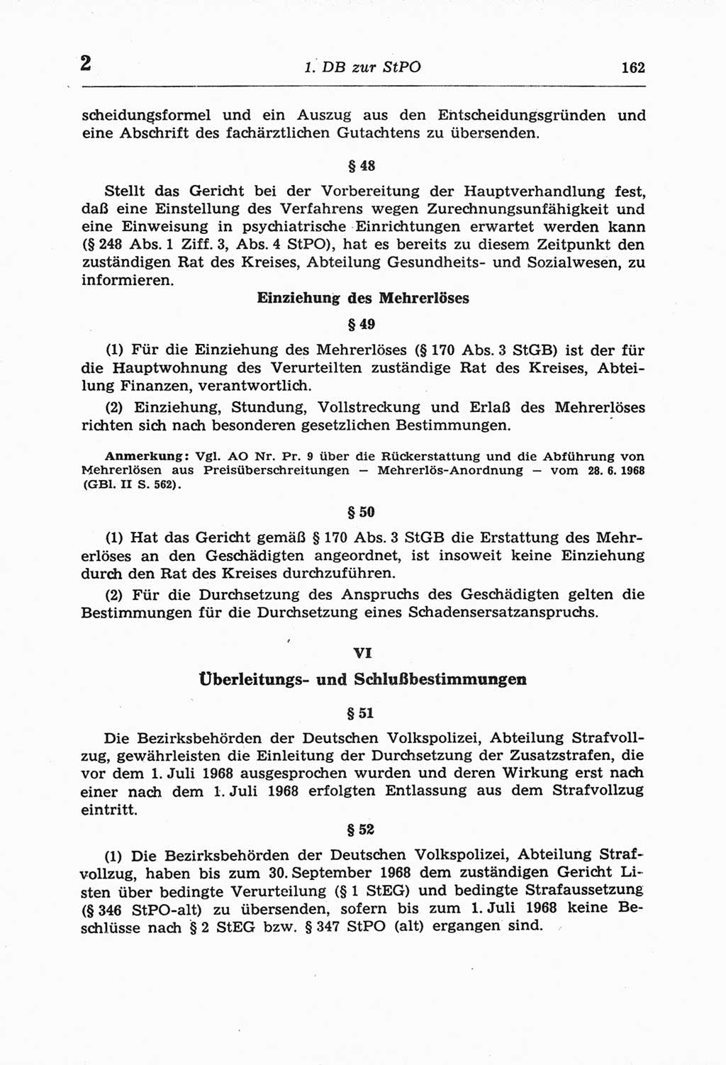 Strafprozeßordnung (StPO) der Deutschen Demokratischen Republik (DDR) und angrenzende Gesetze und Bestimmungen 1968, Seite 162 (StPO Ges. Bstgn. DDR 1968, S. 162)