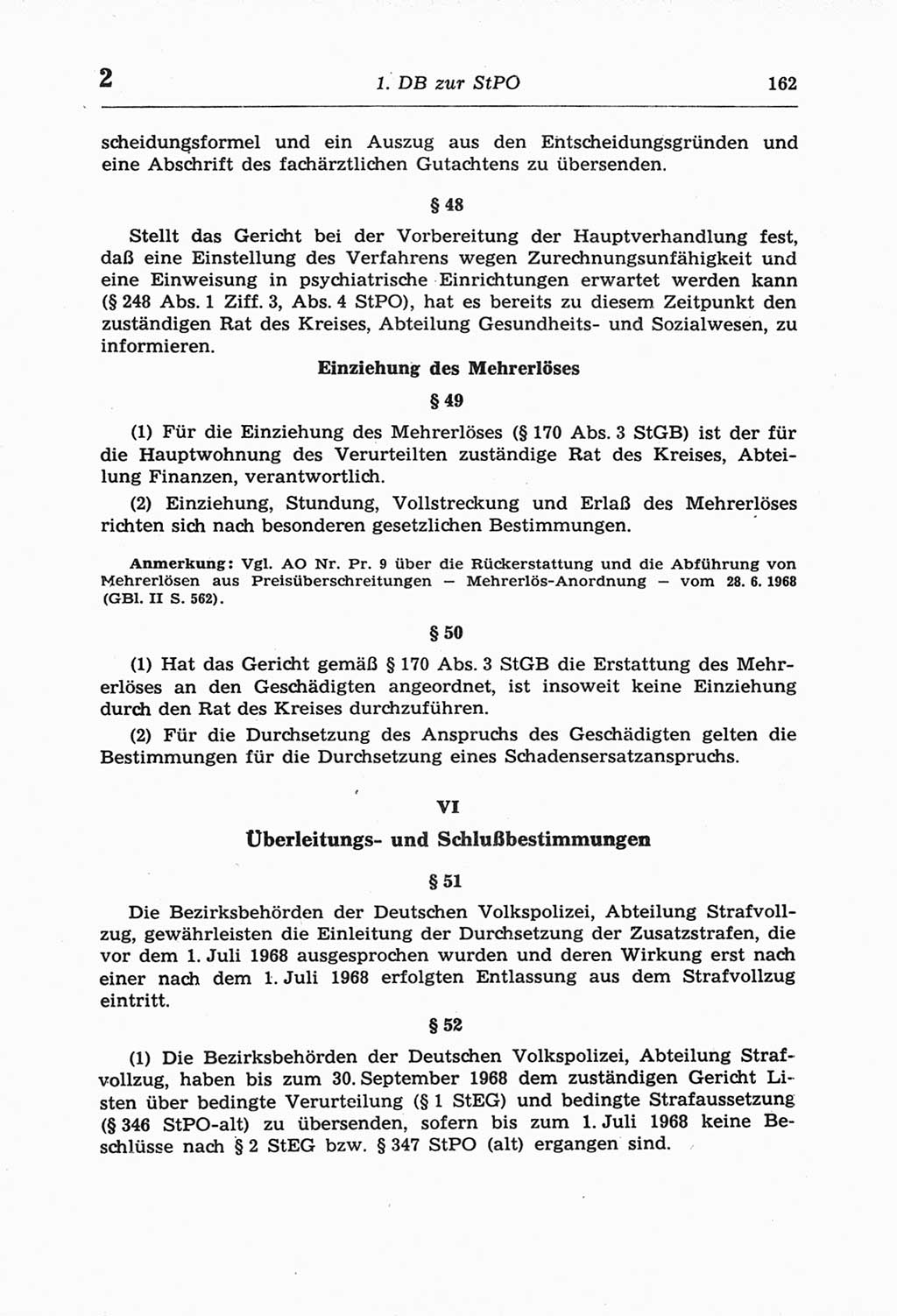 Strafprozeßordnung (StPO) der Deutschen Demokratischen Republik (DDR) und angrenzende Gesetze und Bestimmungen 1968, Seite 162 (StPO Ges. Bstgn. DDR 1968, S. 162)
