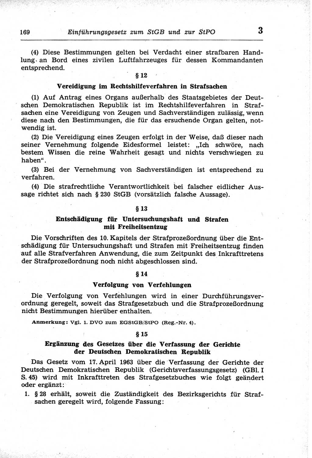 Strafprozeßordnung (StPO) der Deutschen Demokratischen Republik (DDR) und angrenzende Gesetze und Bestimmungen 1968, Seite 169 (StPO Ges. Bstgn. DDR 1968, S. 169)