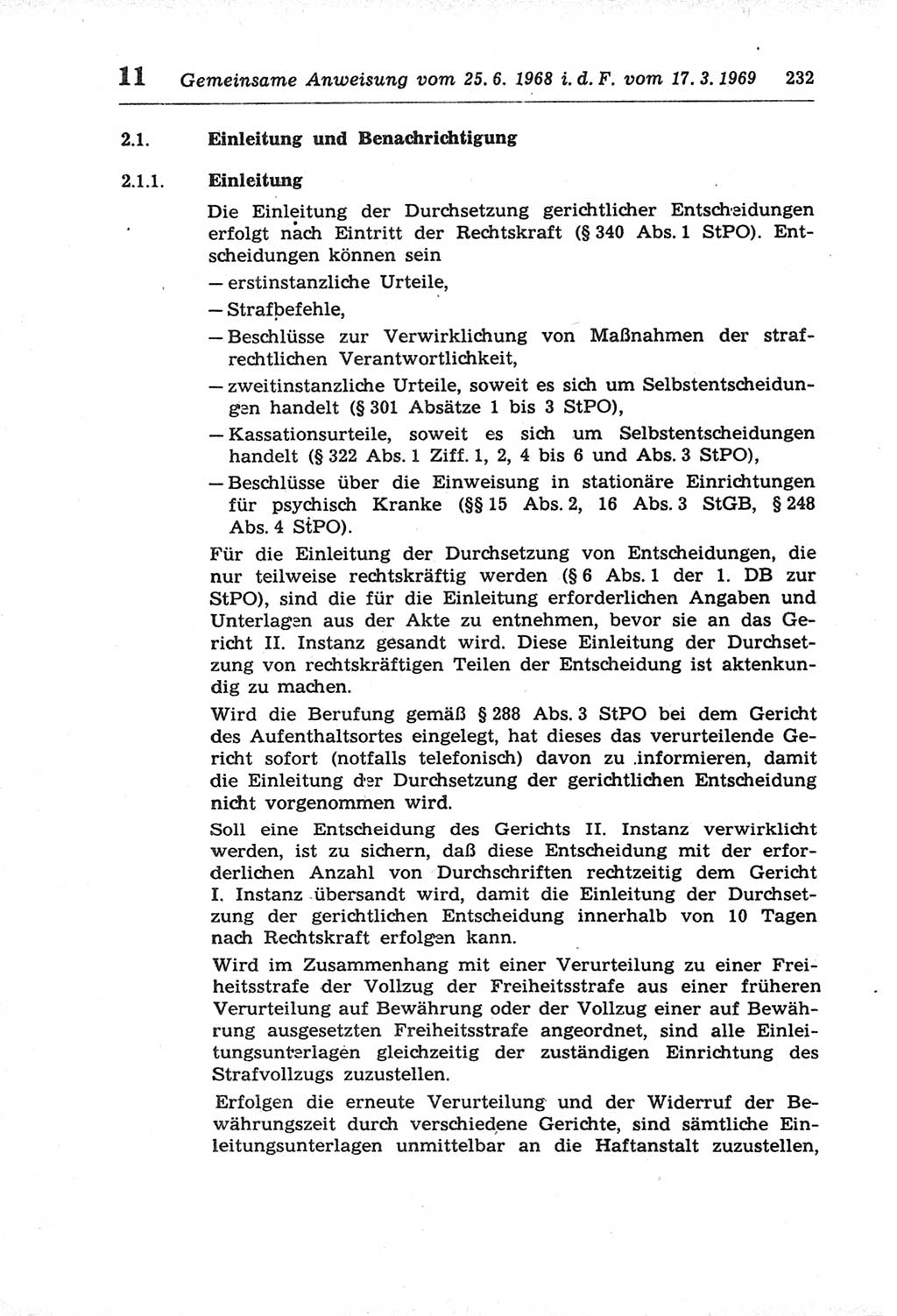 Strafprozeßordnung (StPO) der Deutschen Demokratischen Republik (DDR) und angrenzende Gesetze und Bestimmungen 1968, Seite 232 (StPO Ges. Bstgn. DDR 1968, S. 232)