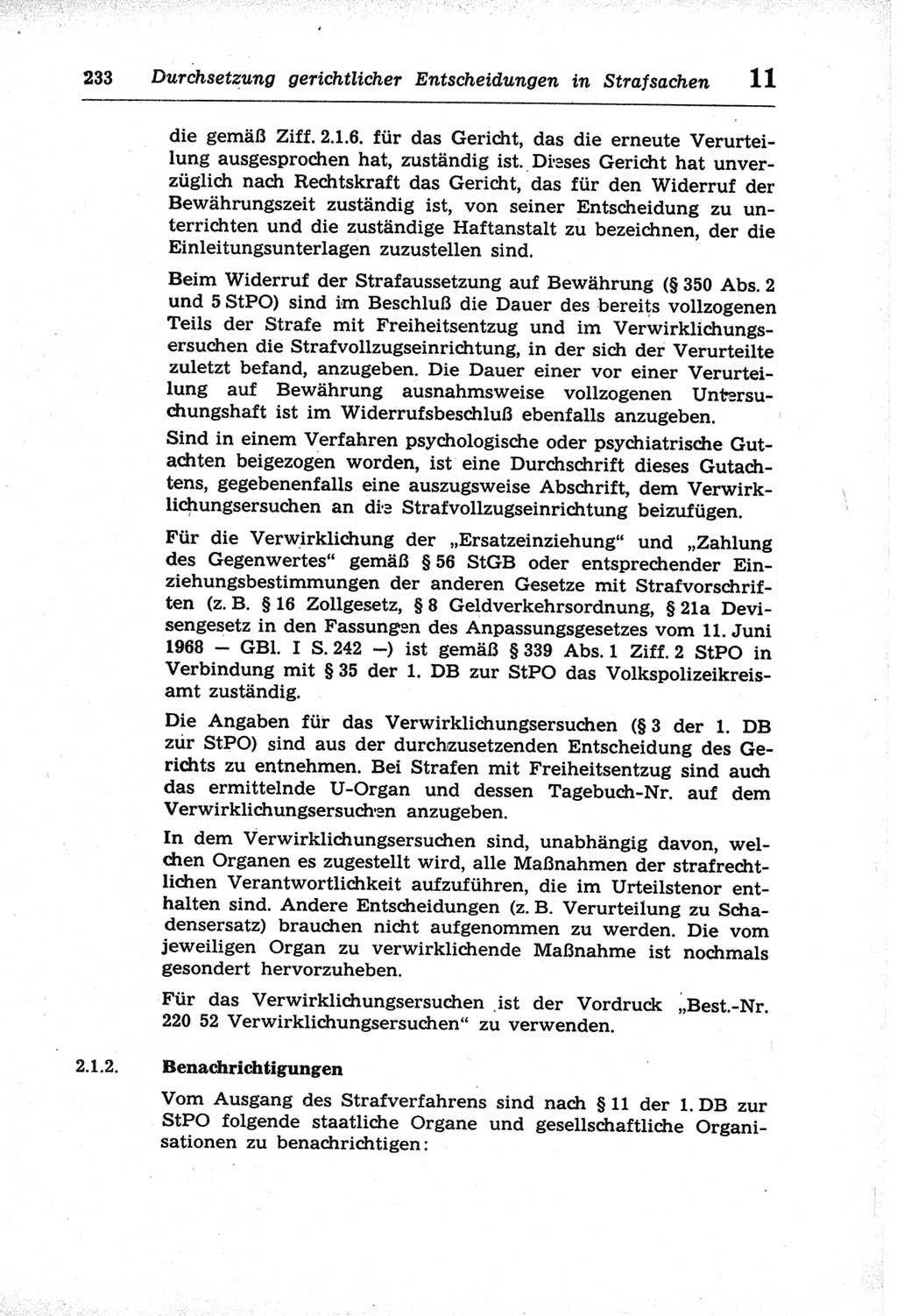 Strafprozeßordnung (StPO) der Deutschen Demokratischen Republik (DDR) und angrenzende Gesetze und Bestimmungen 1968, Seite 233 (StPO Ges. Bstgn. DDR 1968, S. 233)